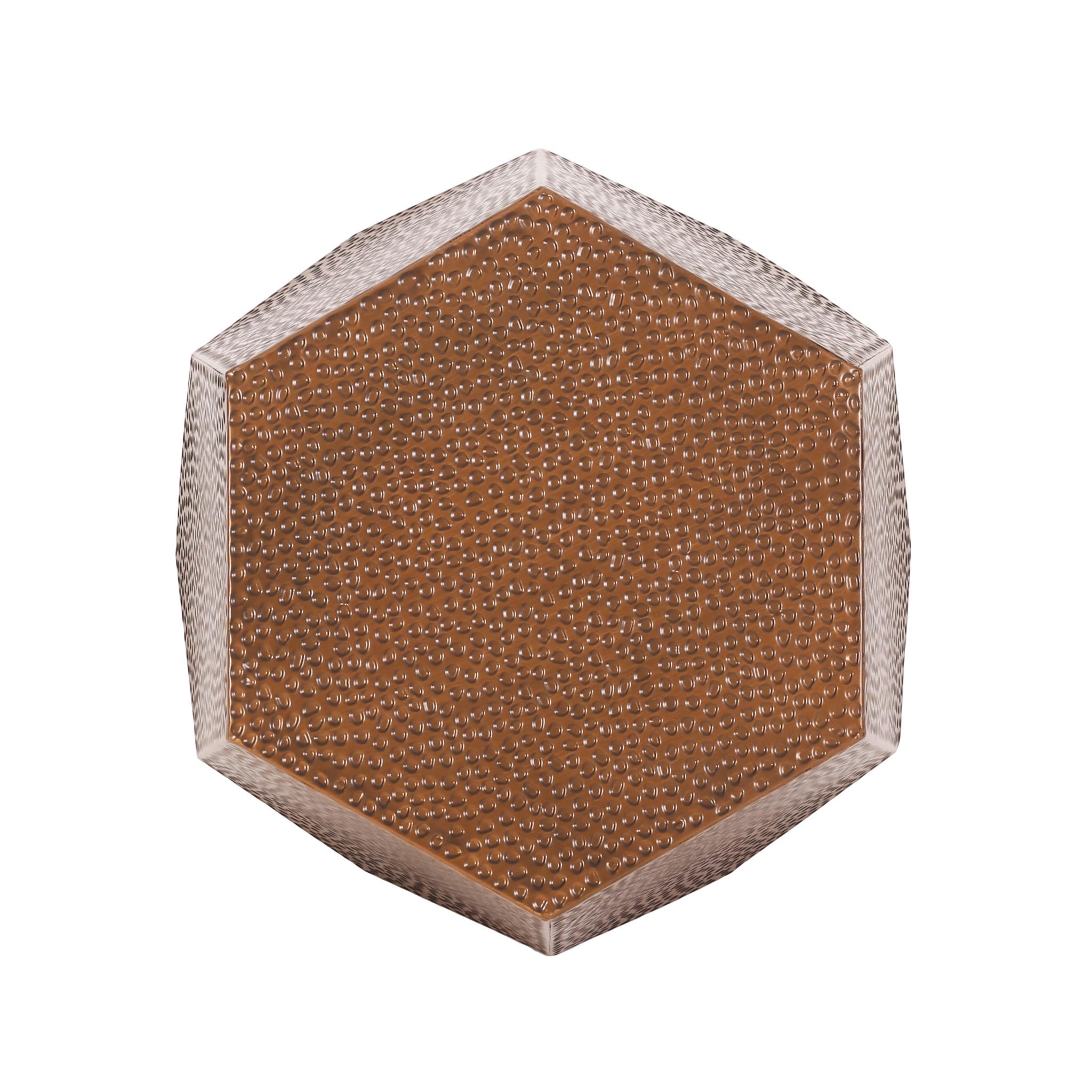 23" Antiqued Bronze Hammered Iron Hexagonal Pedestal End Table