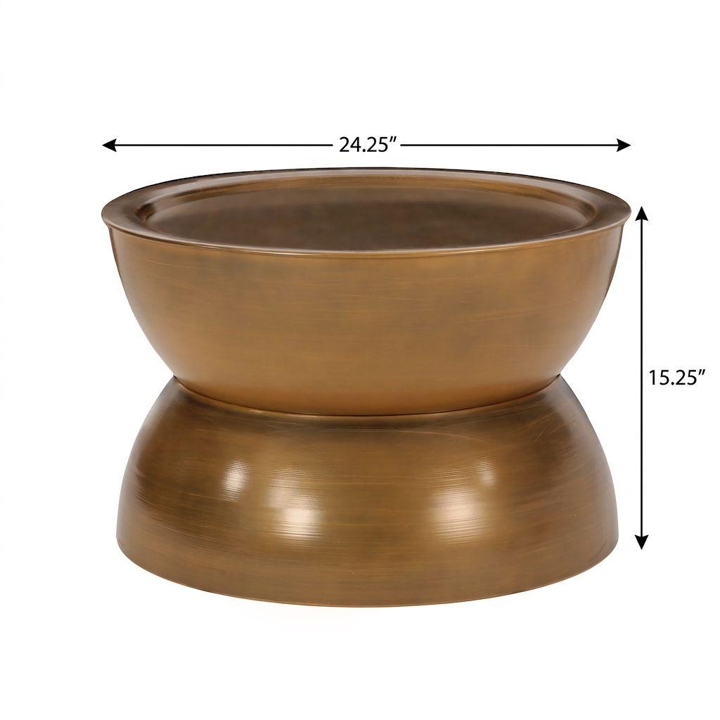15" Antiqued Gold Distressed Iron Round Hourglass End Table
