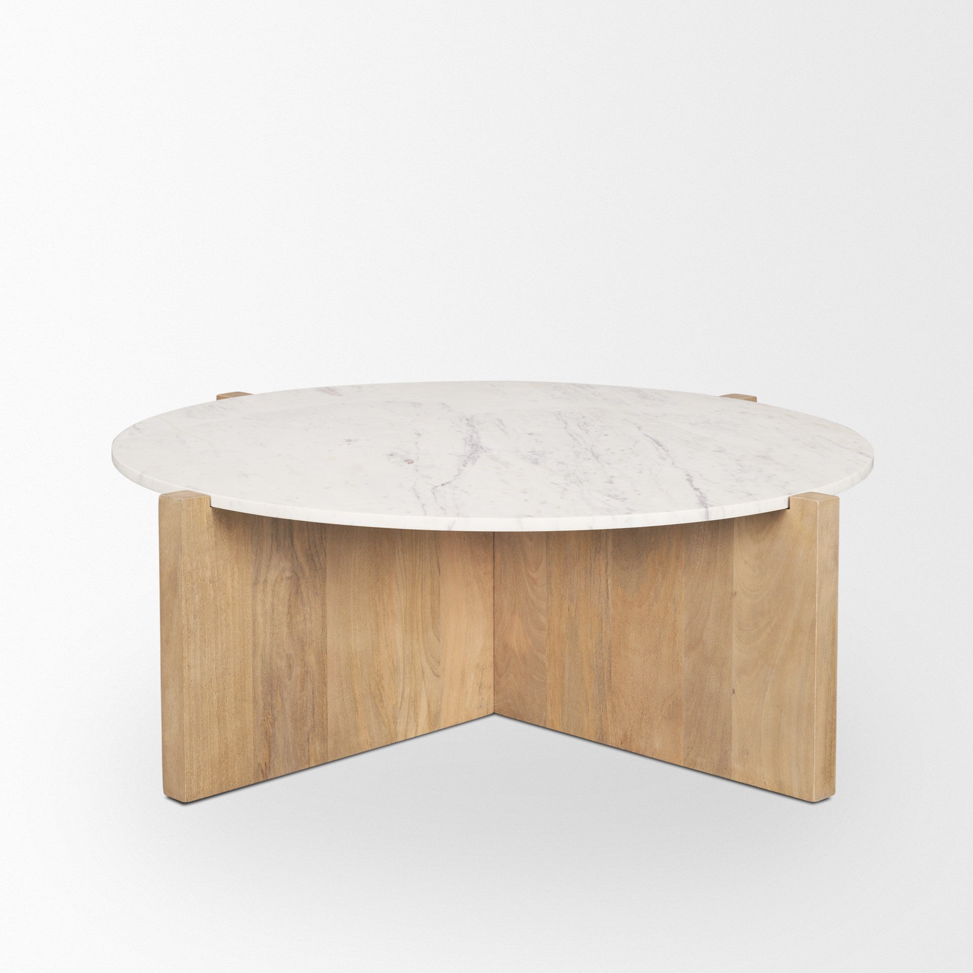 48" White and Brown Marble and Solid Wood Round Coffee Table