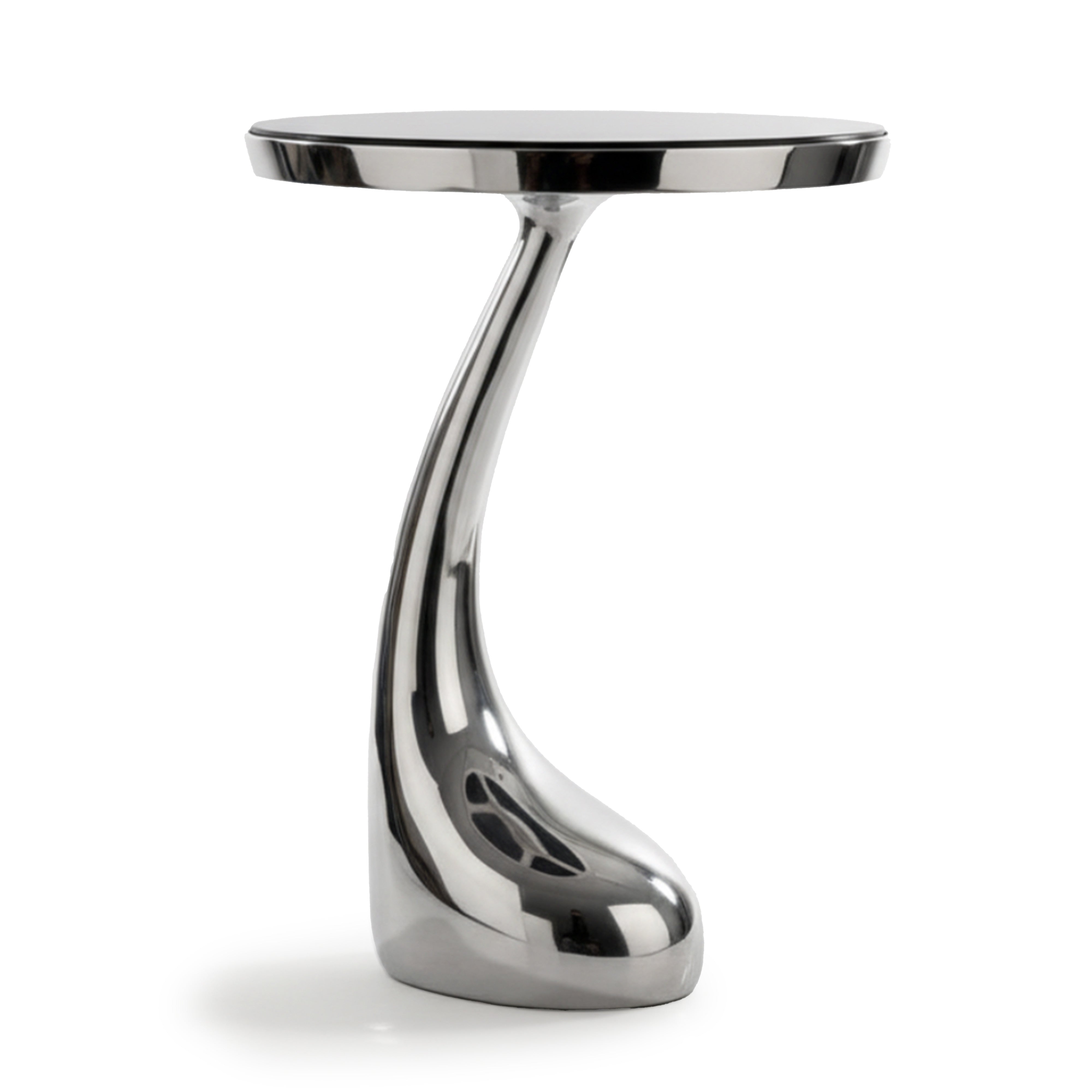 21" Silver And Black Aluminum And Granite Round Abstract End Table