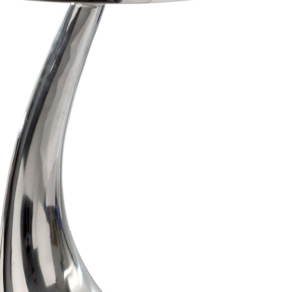 21" Silver And Black Aluminum And Granite Round Abstract End Table