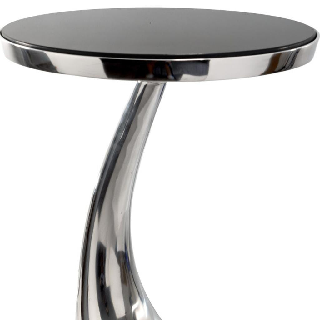 21" Silver And Black Aluminum And Granite Round Abstract End Table