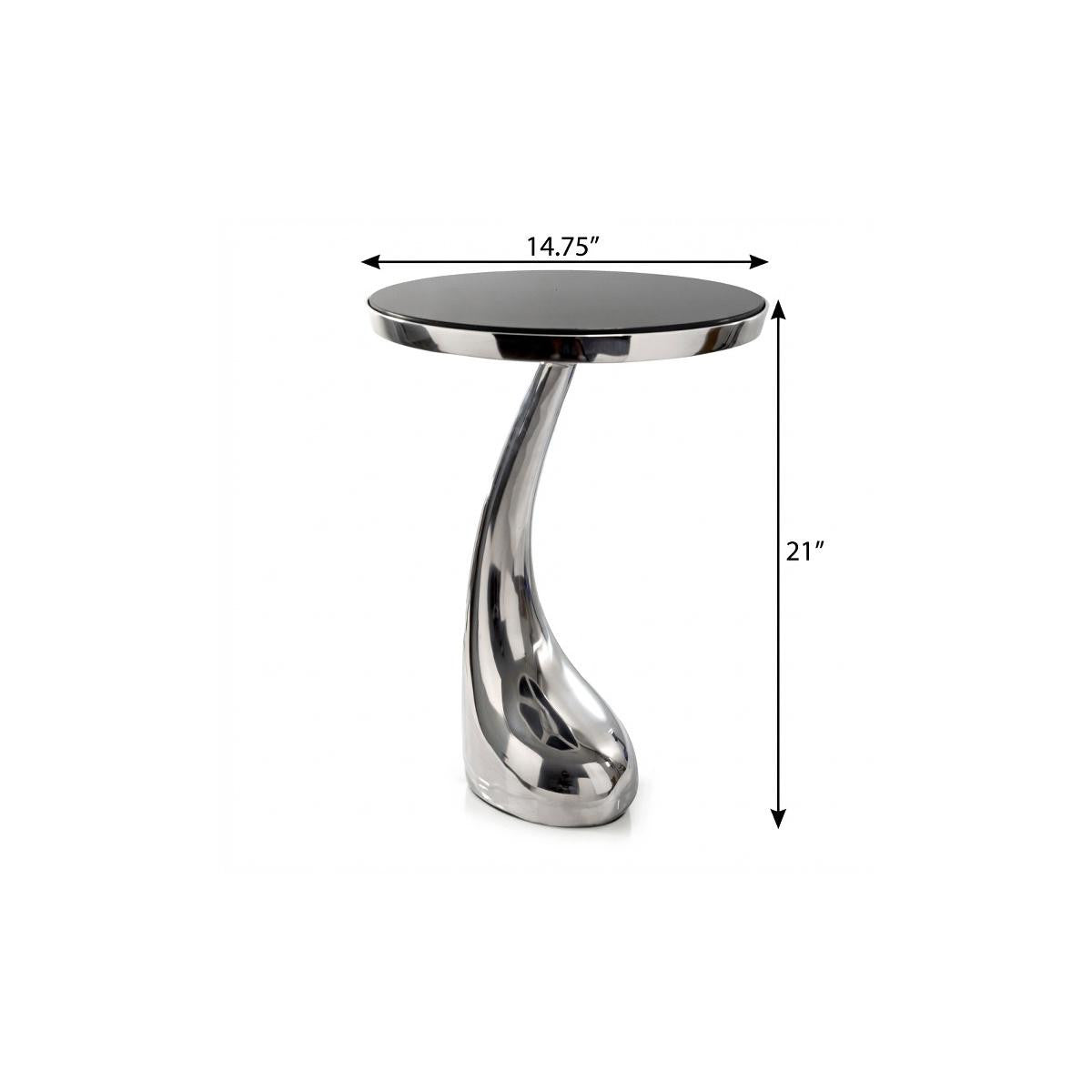 21" Silver And Black Aluminum And Granite Round Abstract End Table