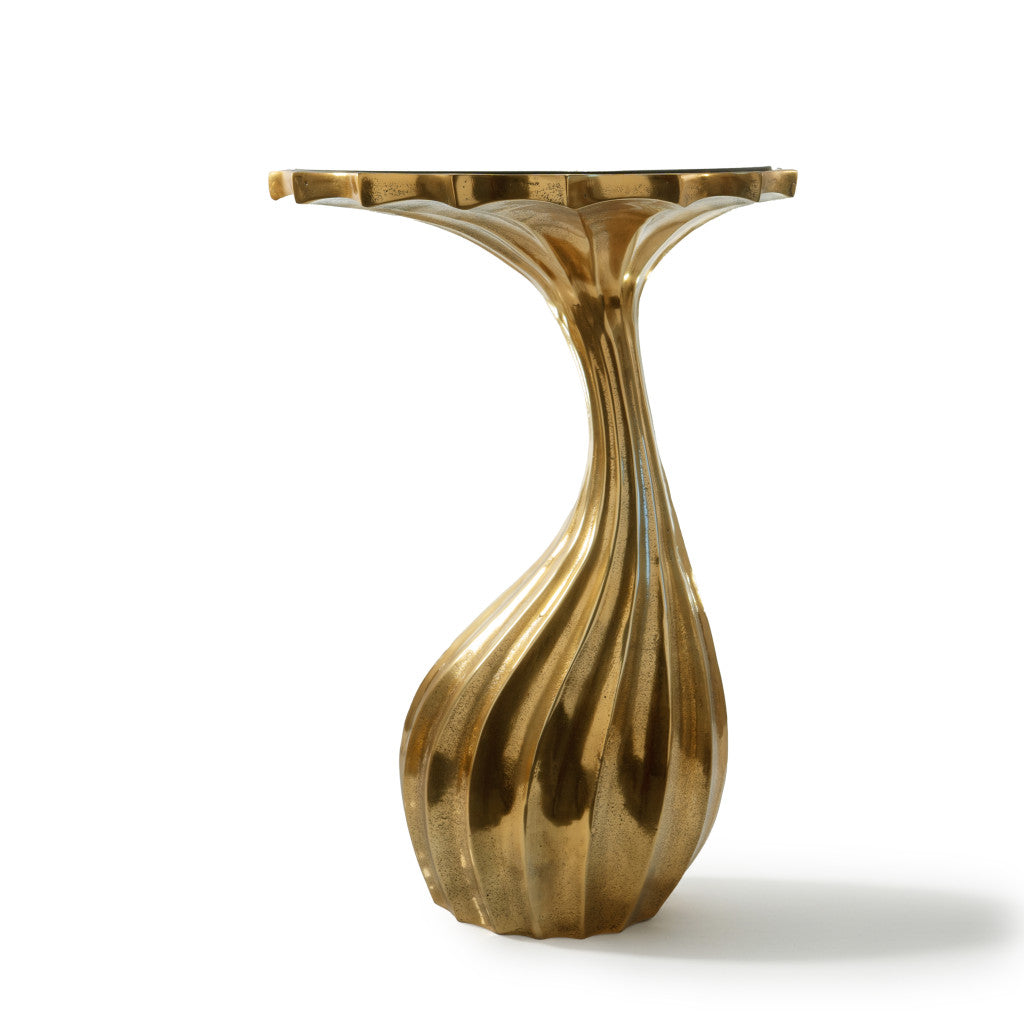 25" Gold And Black Aluminum And Granite Round Abstract End Table