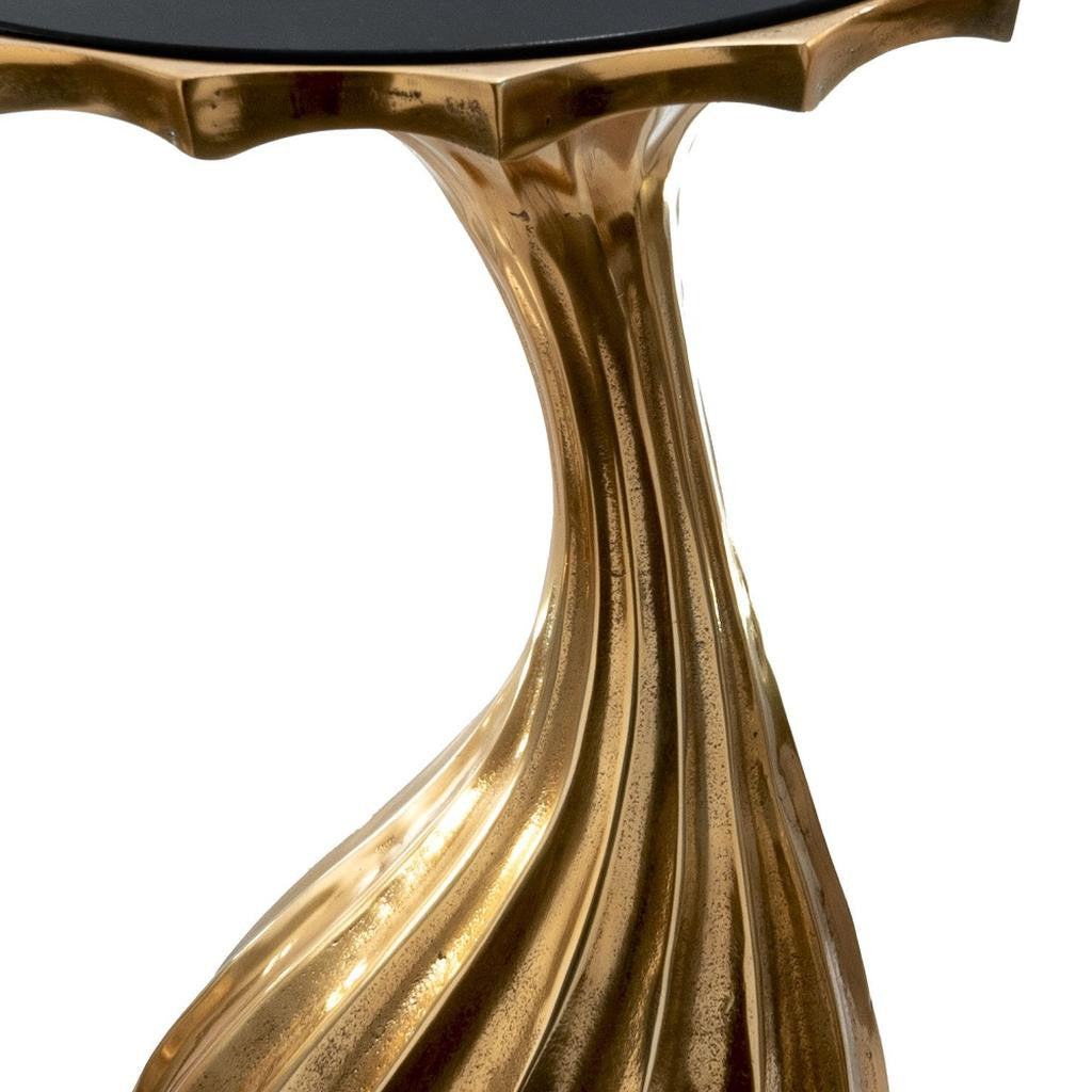 25" Gold And Black Aluminum And Granite Round Abstract End Table