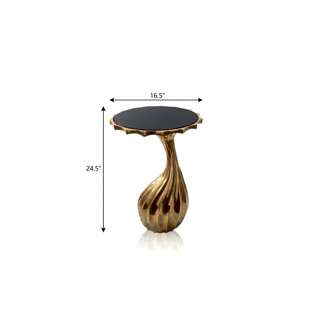 25" Gold And Black Aluminum And Granite Round Abstract End Table