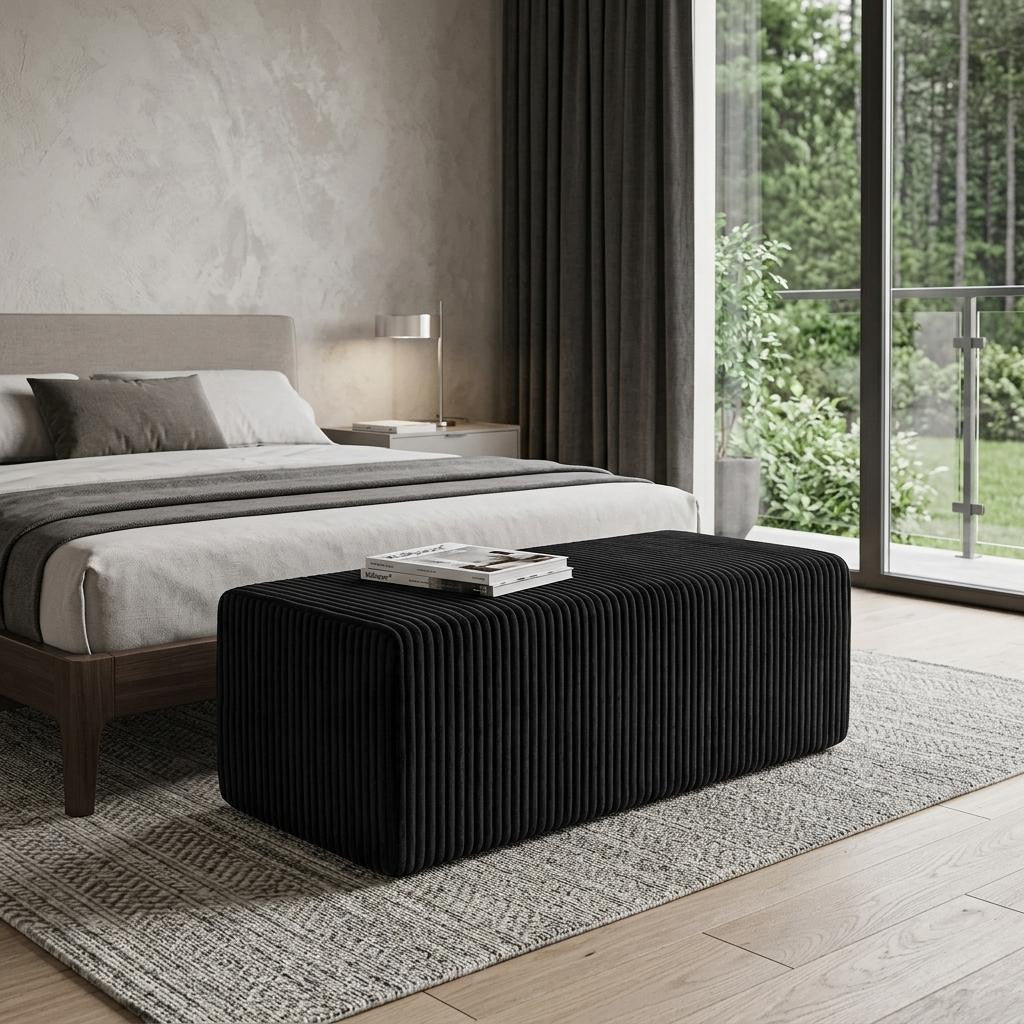 51" Black Corduroy Ottoman