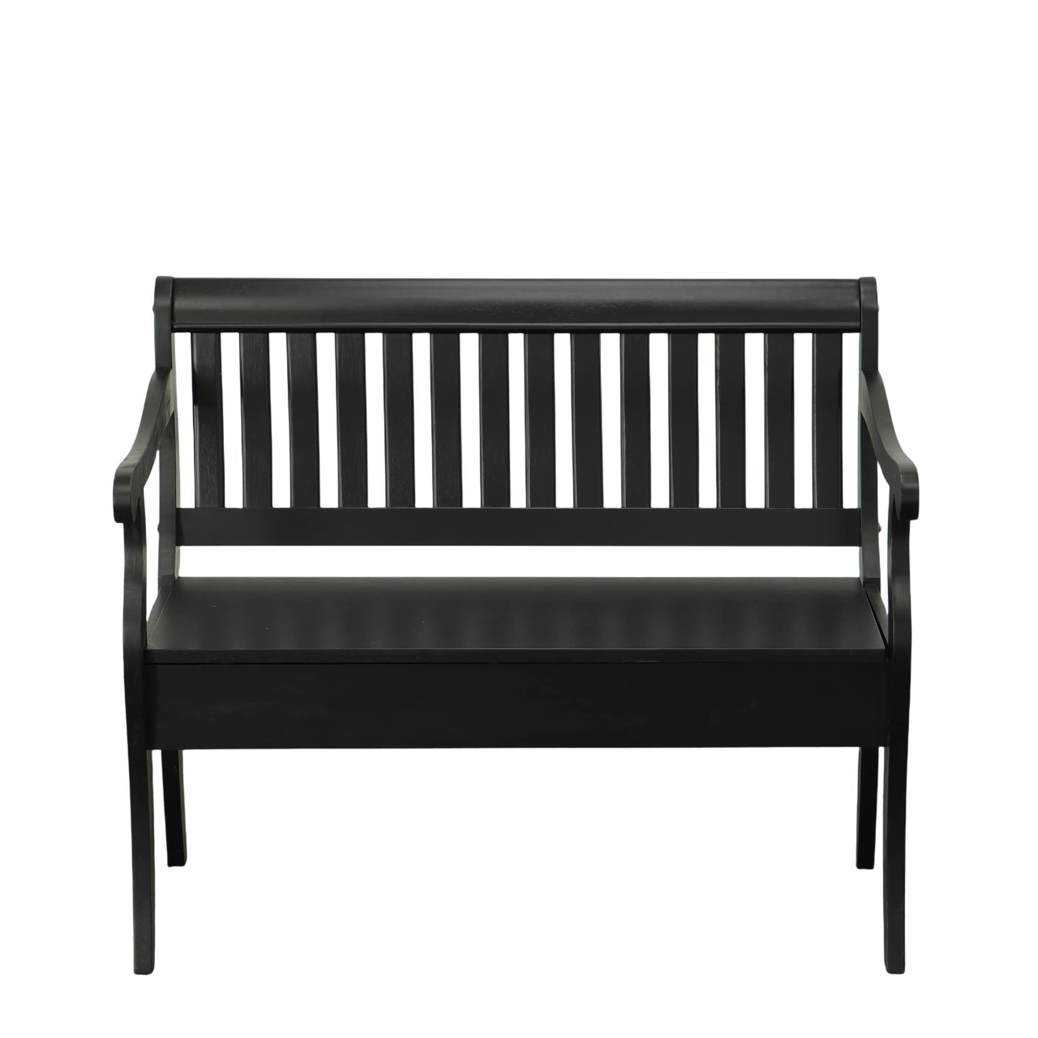 42" Black Solid Wood Storage Bench With Flip Top