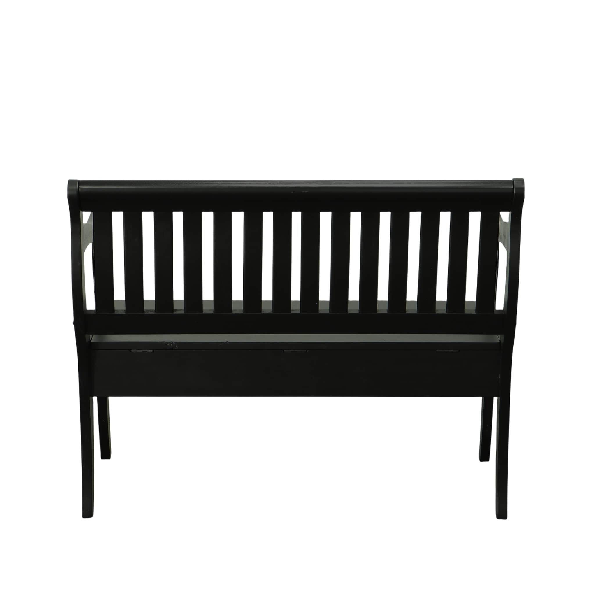42" Black Solid Wood Storage Bench With Flip Top