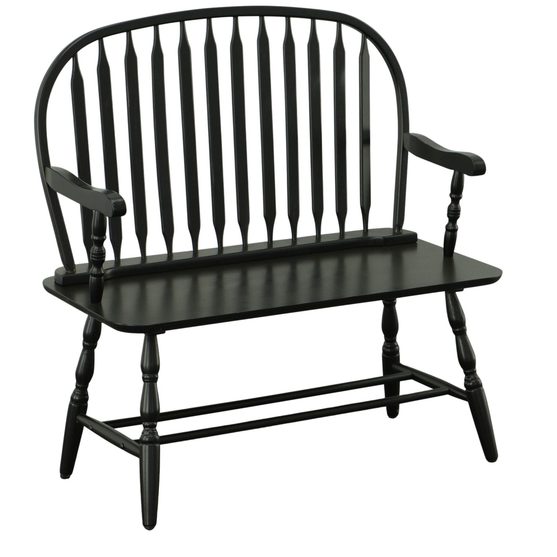 44" Black Wood Windsor Spindle Back Bench
