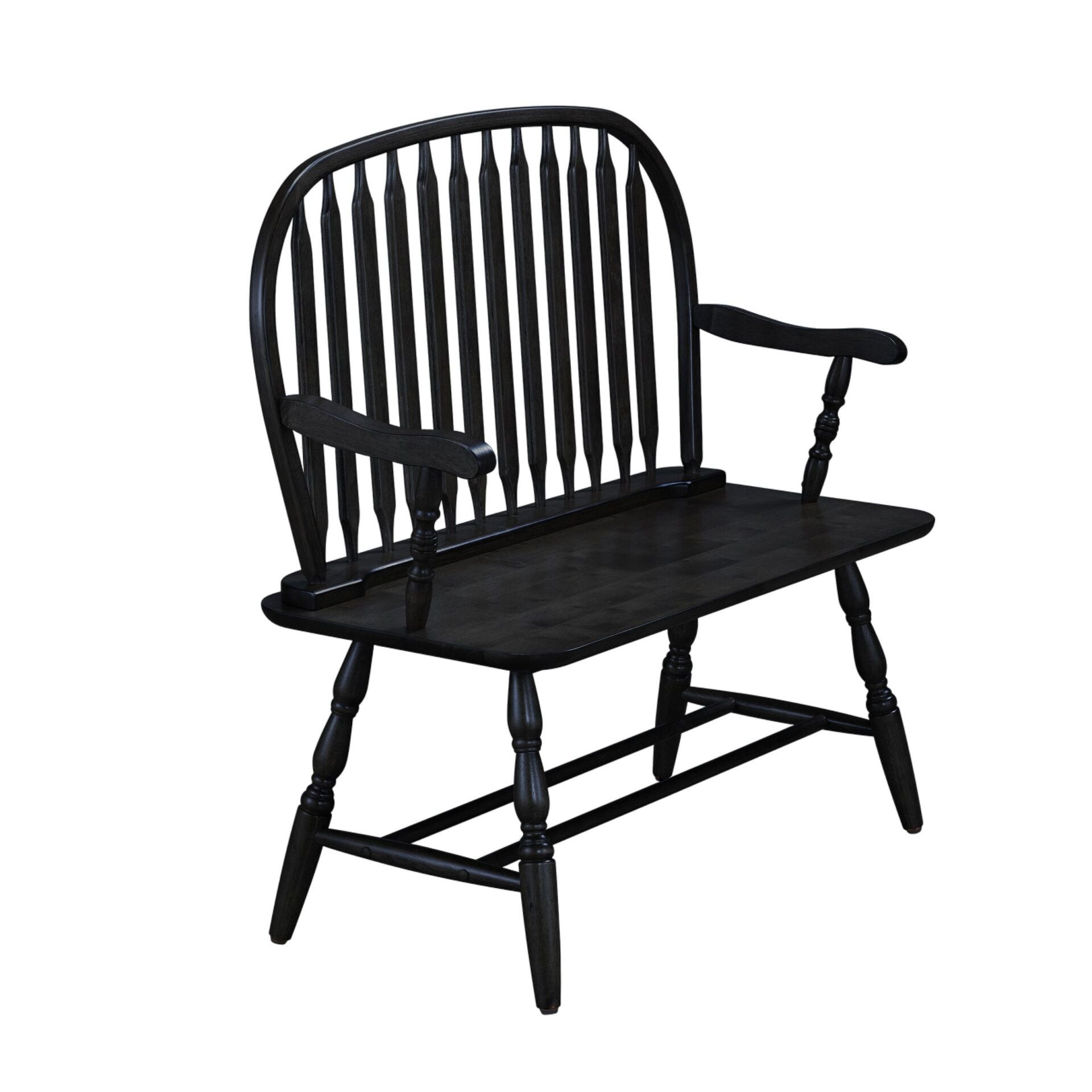 44" Black Wood Windsor Spindle Back Bench
