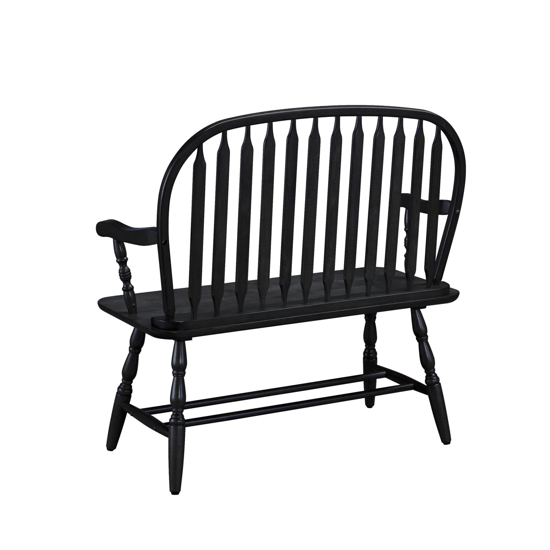 44" Black Wood Windsor Spindle Back Bench