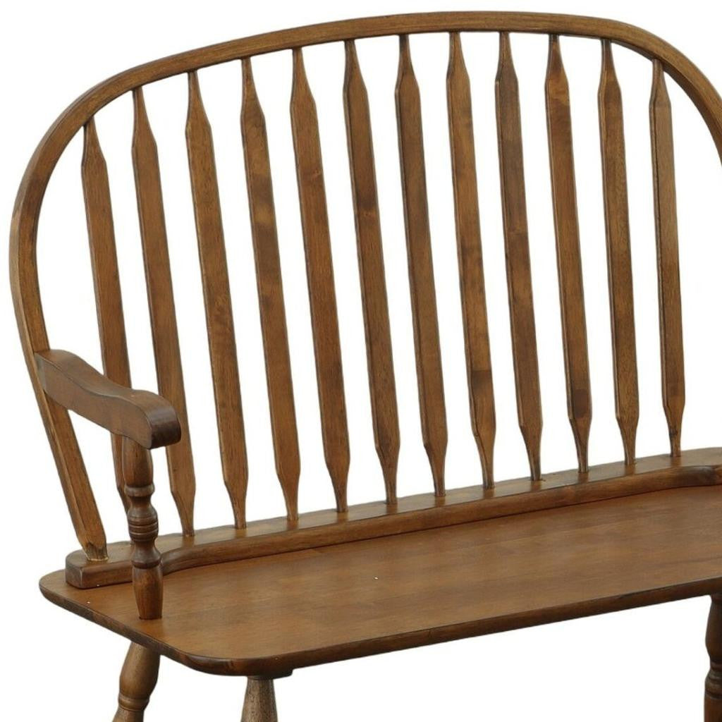 44" Oak Wood Windsor Spindle Back Bench