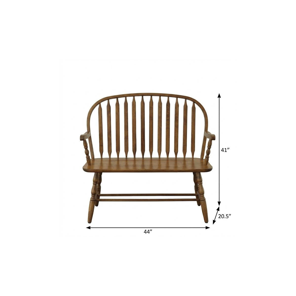 44" Oak Wood Windsor Spindle Back Bench