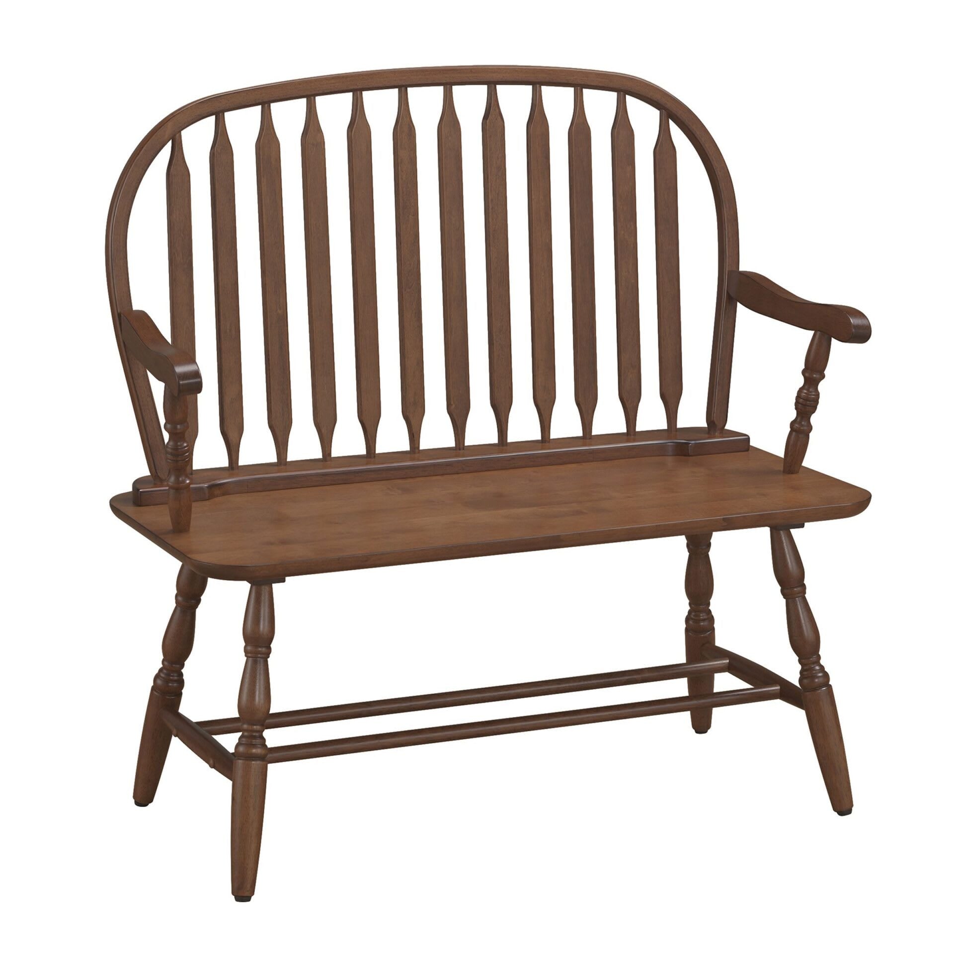 44" Dark Brown Wood Windsor Spindle Back Bench
