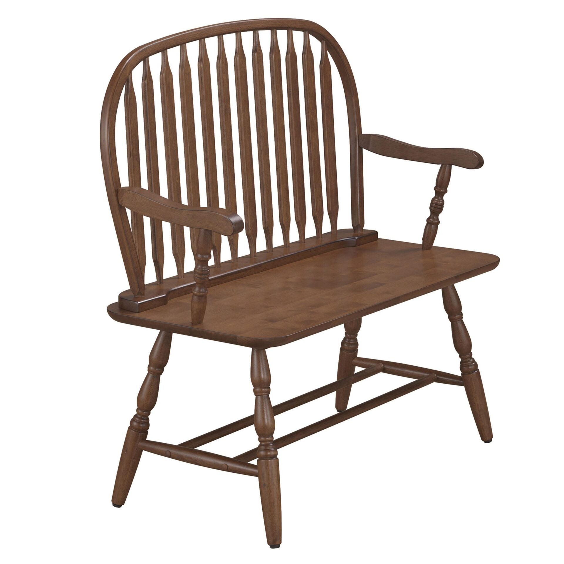 44" Dark Brown Wood Windsor Spindle Back Bench