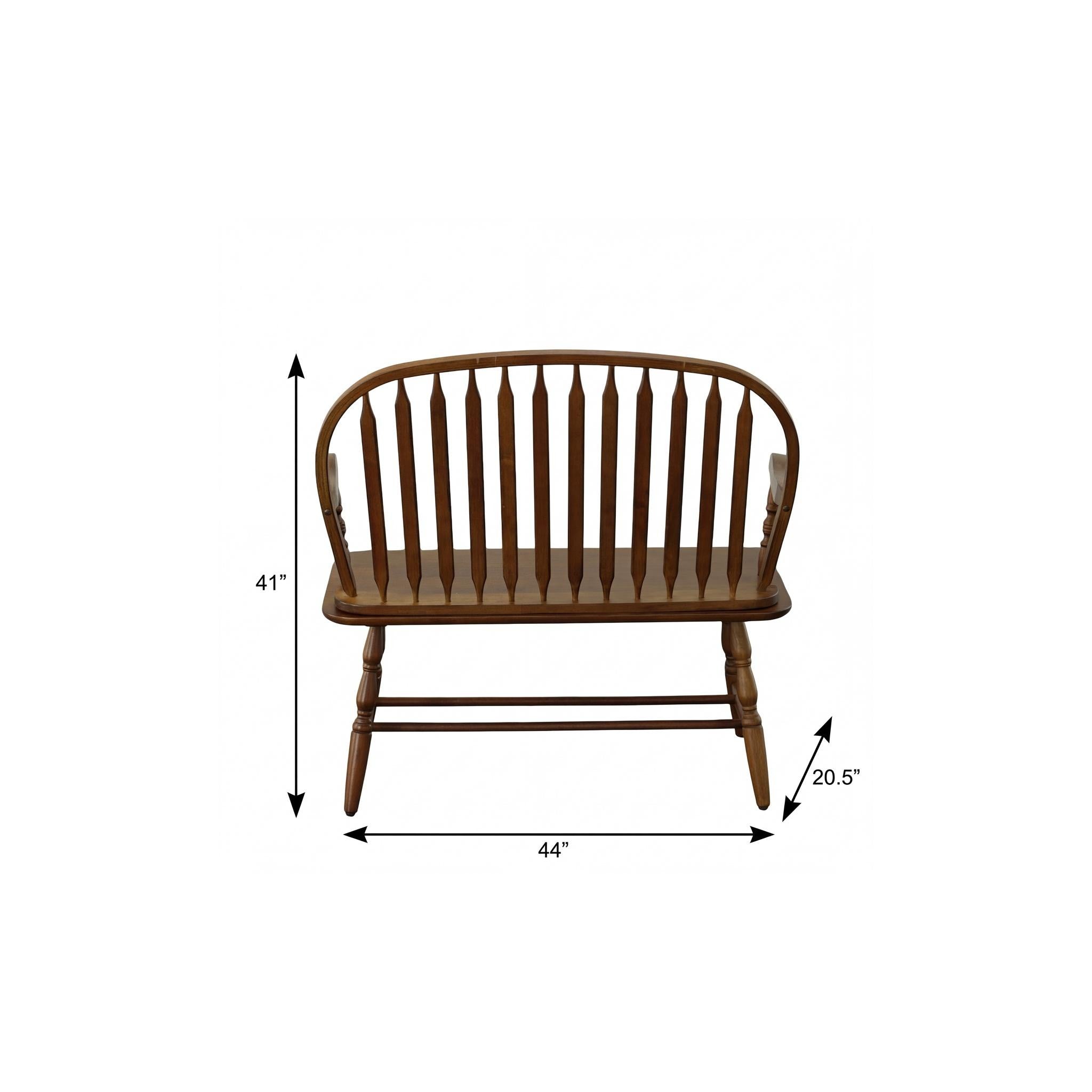 44" Dark Brown Wood Windsor Spindle Back Bench