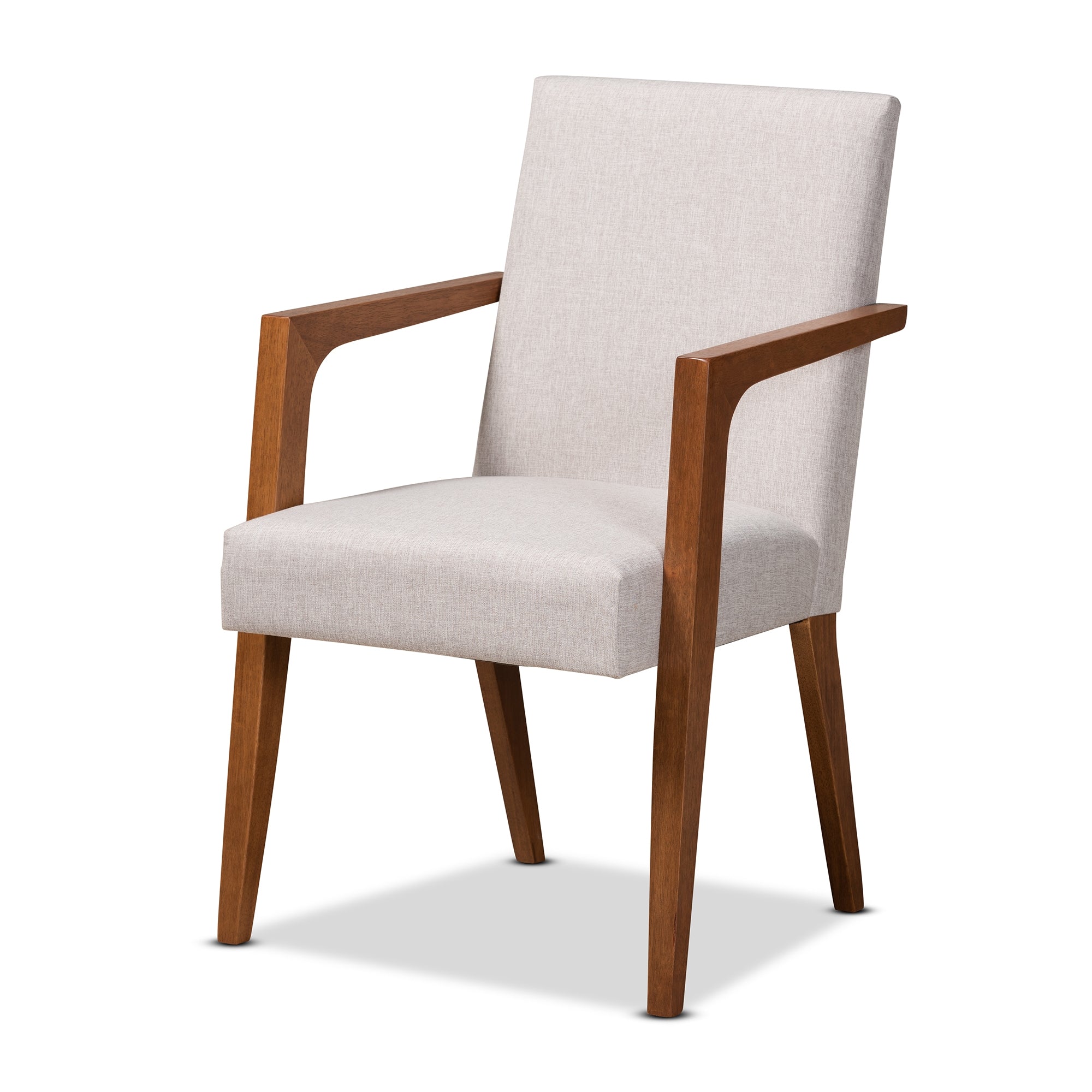 Baxton Studio Glenda Mid-Century Modern Greyish Beige Fabric Upholstered and Walnut Brown Finished Wood 7-Piece Dining Set