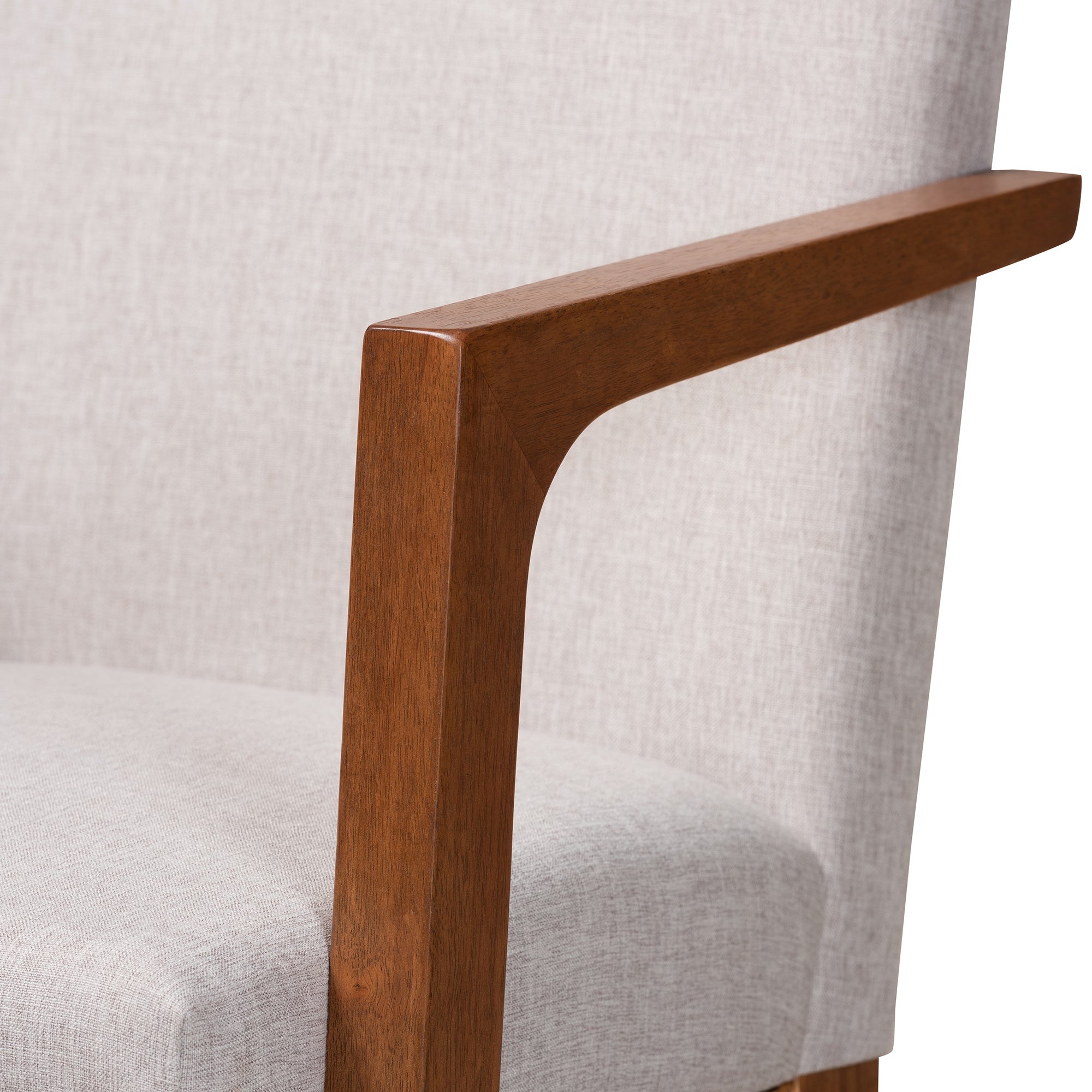 Baxton Studio Glenda Mid-Century Modern Greyish Beige Fabric Upholstered and Walnut Brown Finished Wood 7-Piece Dining Set