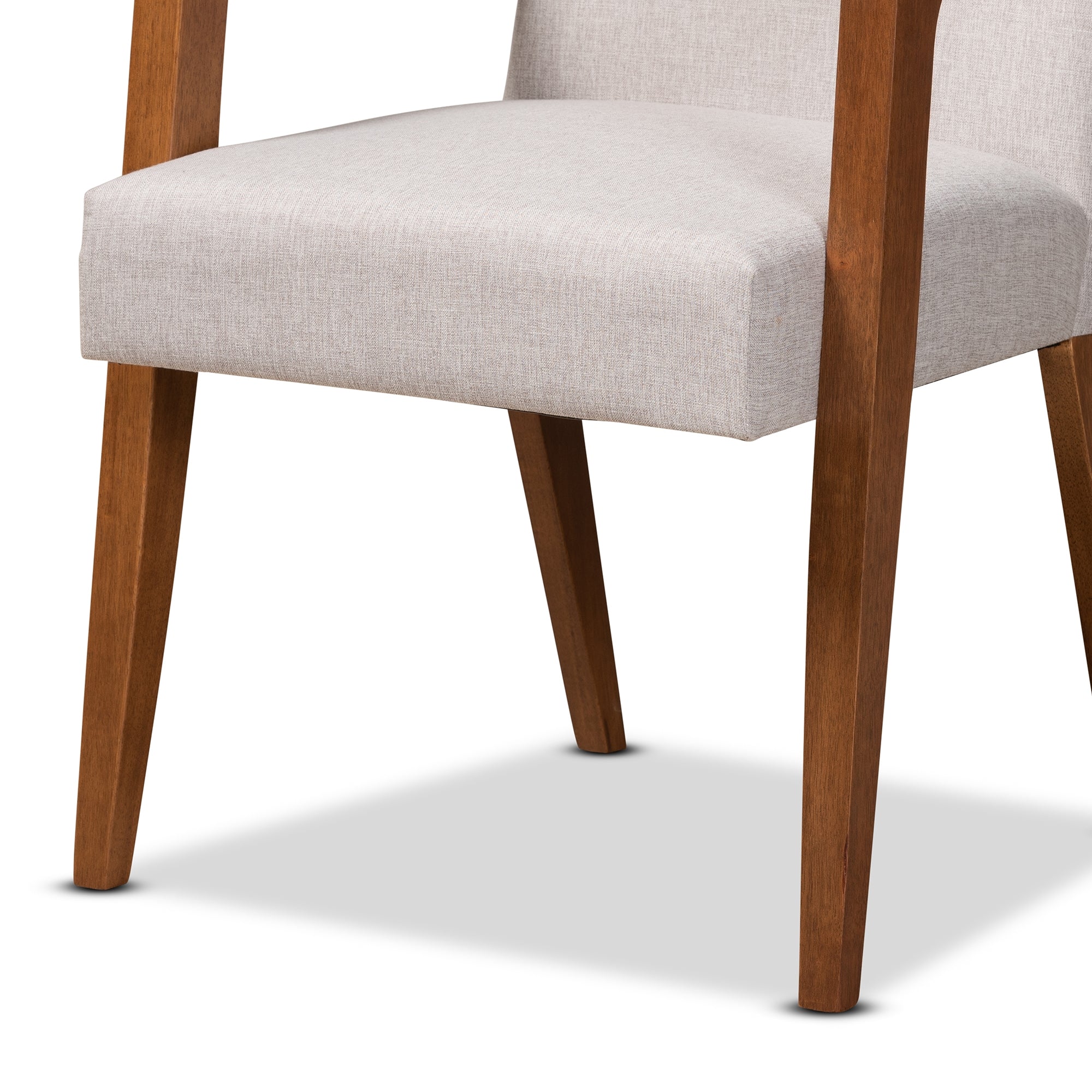 Baxton Studio Glenda Mid-Century Modern Greyish Beige Fabric Upholstered and Walnut Brown Finished Wood 7-Piece Dining Set