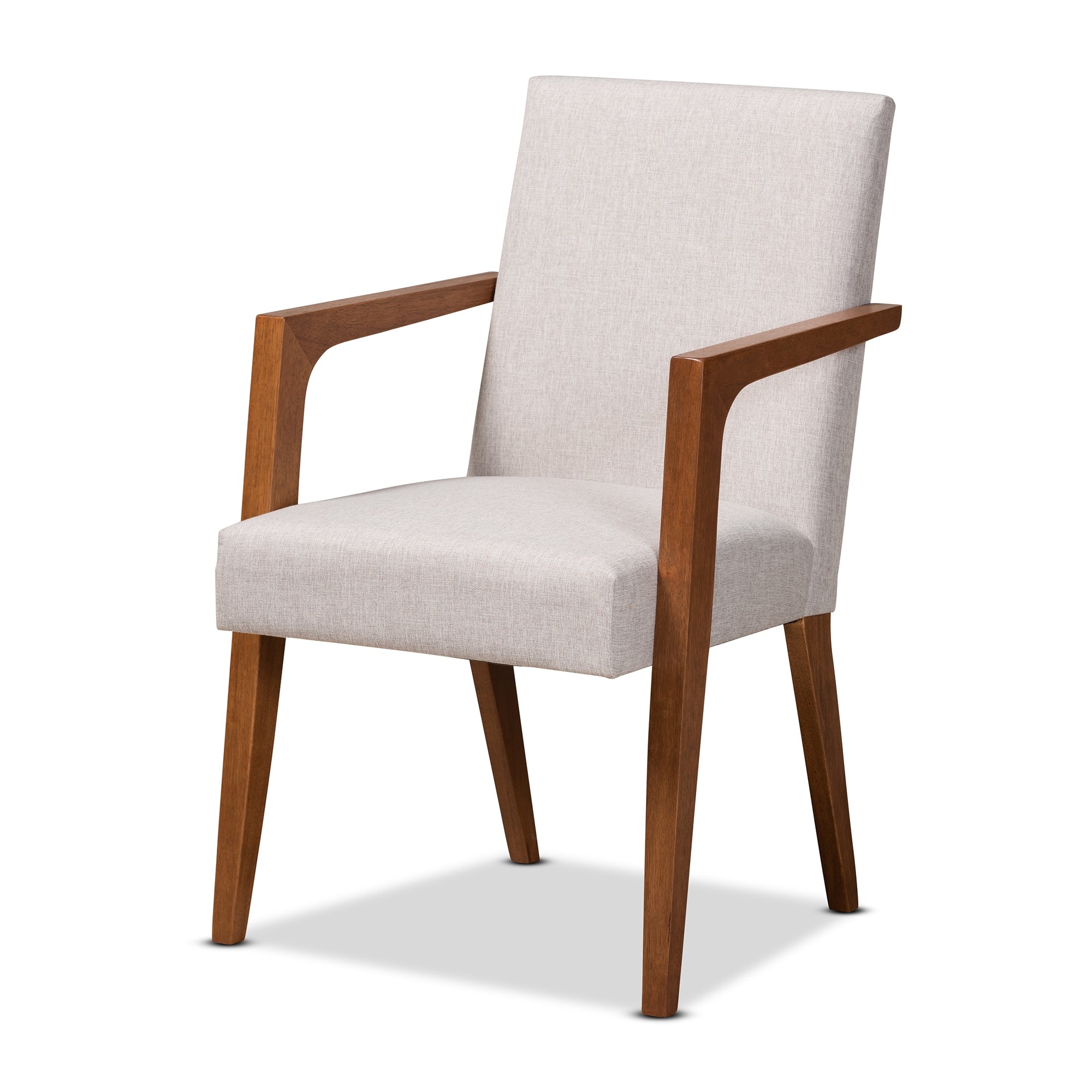 Baxton Studio Glenda Mid-Century Modern Greyish Beige Fabric Upholstered and Walnut Brown Finished Wood 5-Piece Dining Set
