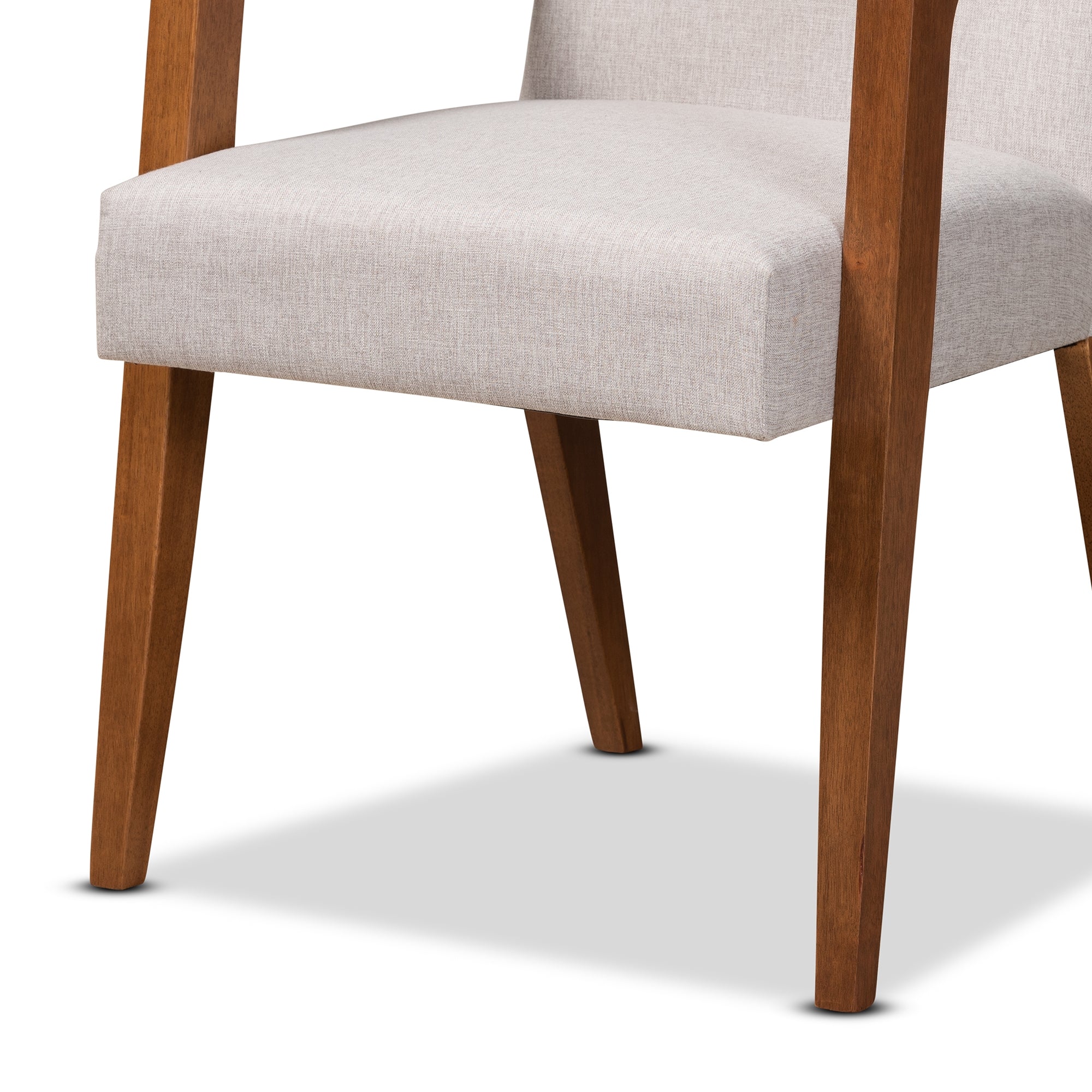 Baxton Studio Glenda Mid-Century Modern Greyish Beige Fabric Upholstered and Walnut Brown Finished Wood 5-Piece Dining Set