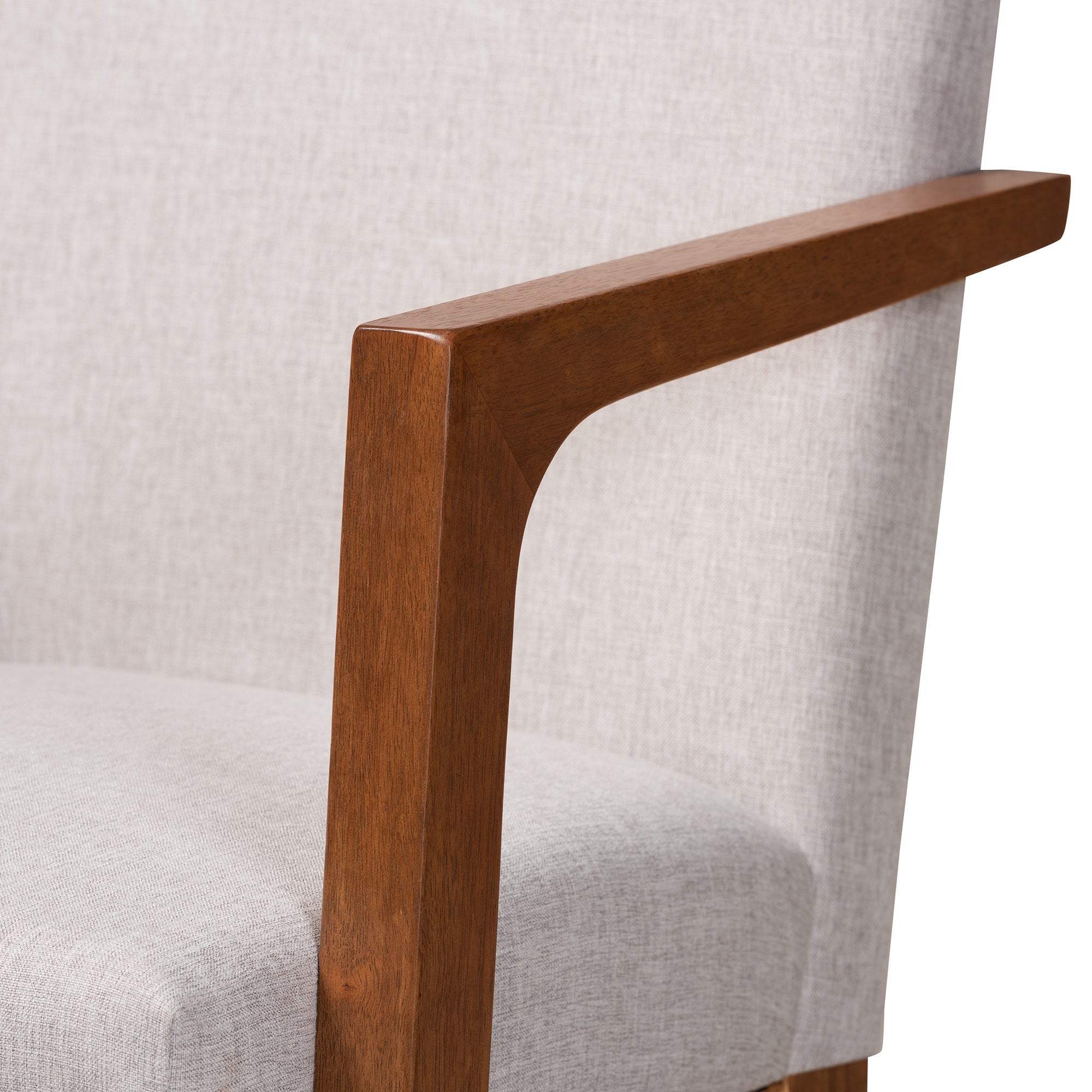 Baxton Studio Glenda Mid-Century Modern Greyish Beige Fabric Upholstered and Walnut Brown Finished Wood 5-Piece Dining Set