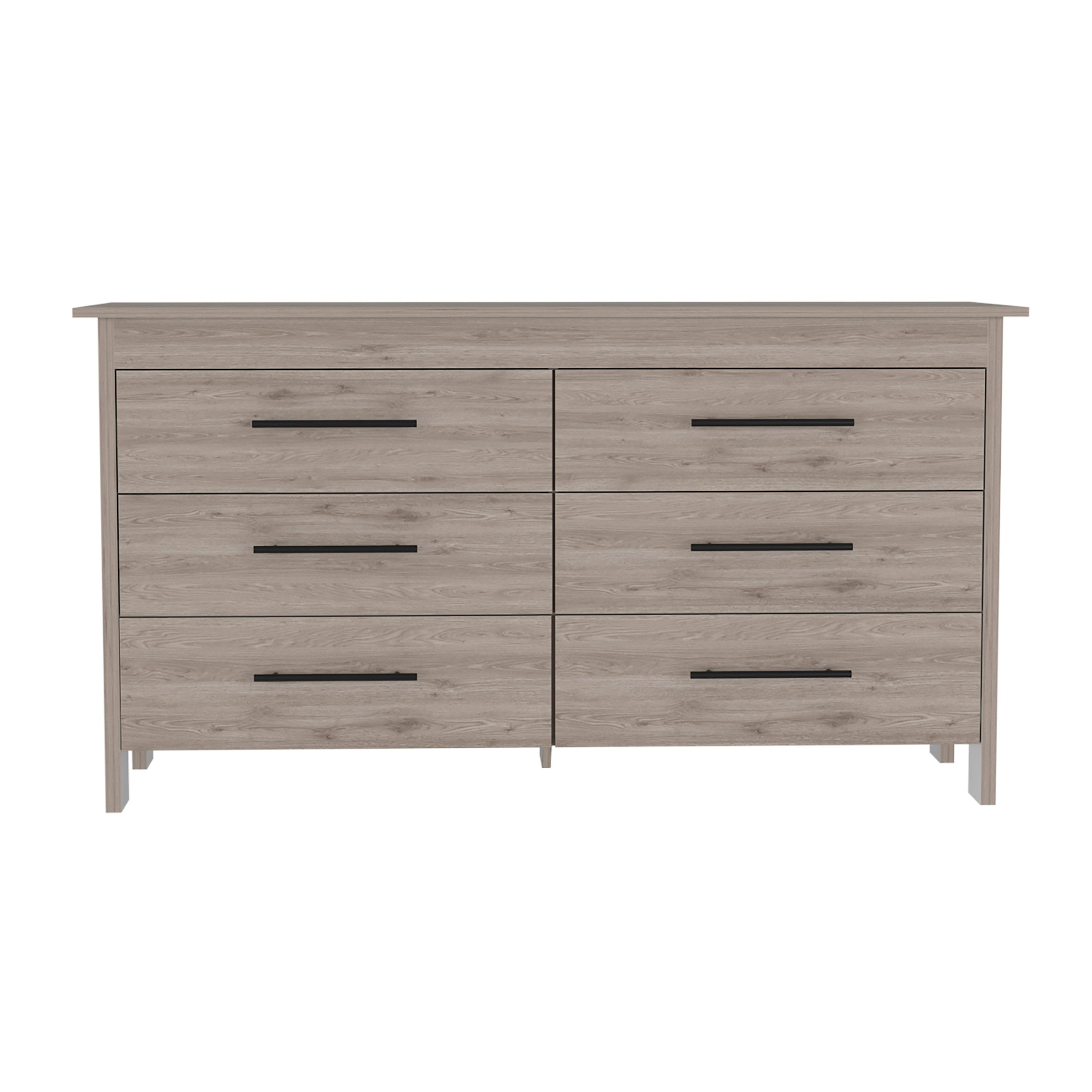 59" Light Gray Wood Six Drawer Double Dresser