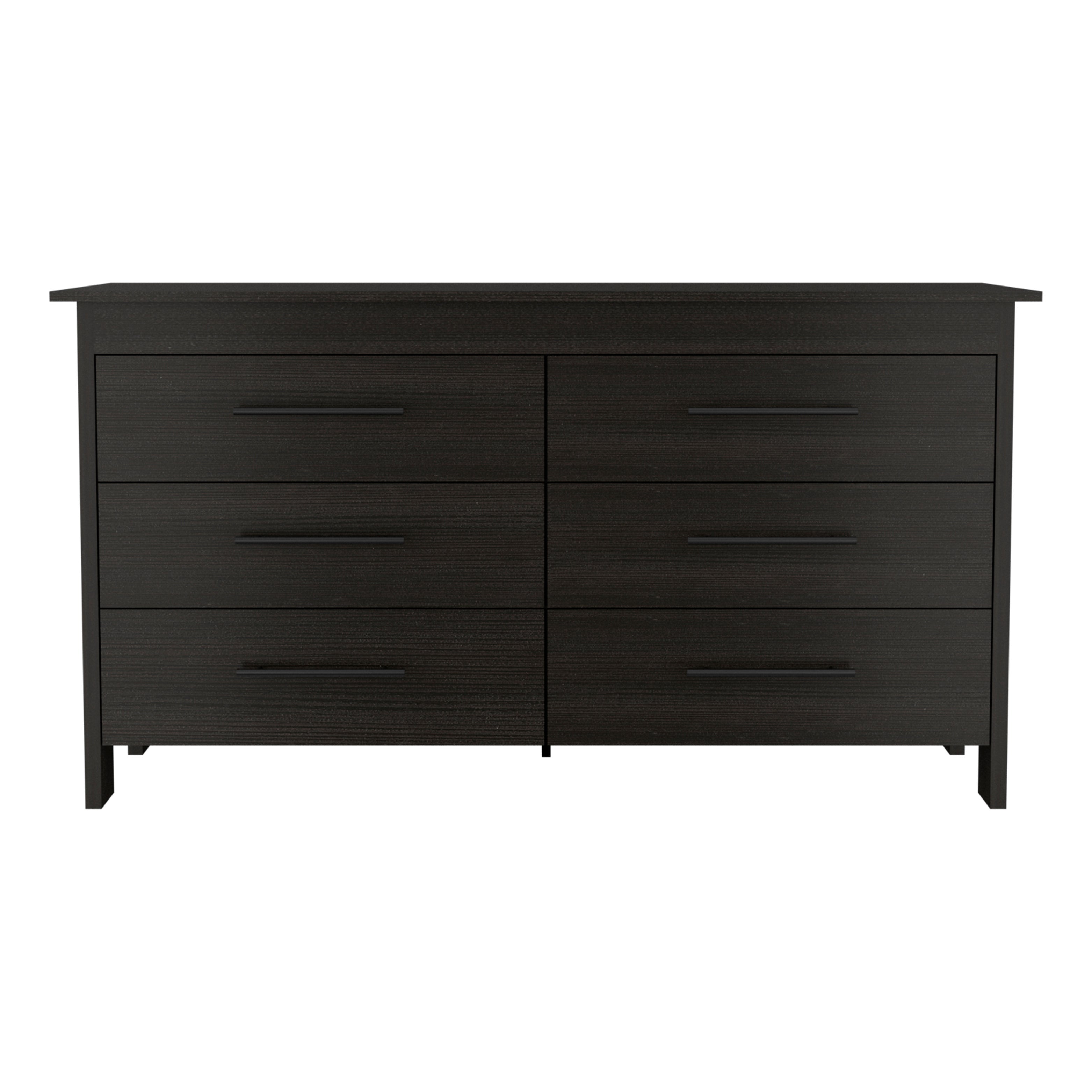 59" Black Wood Six Drawer Double Dresser
