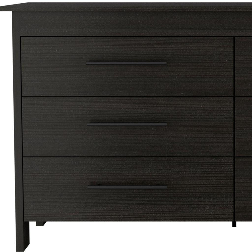 59" Black Wood Six Drawer Double Dresser
