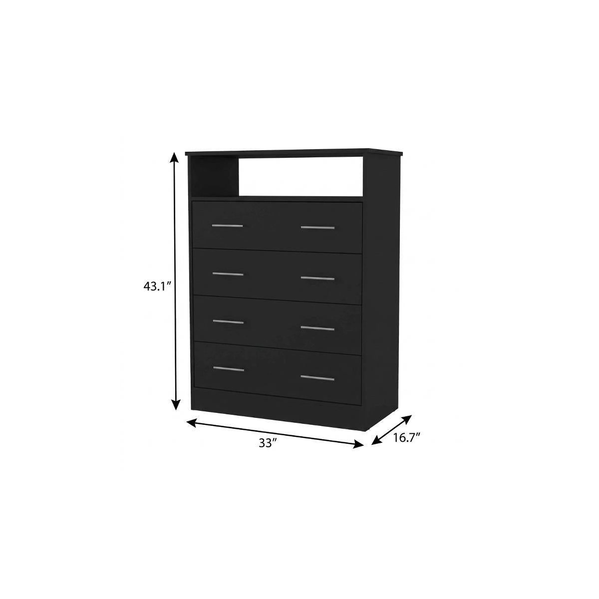 33" Black Wood Four Drawer Dresser
