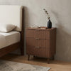 30" Brown Wood Ribbed Texture Three Drawer Nightstand With USB