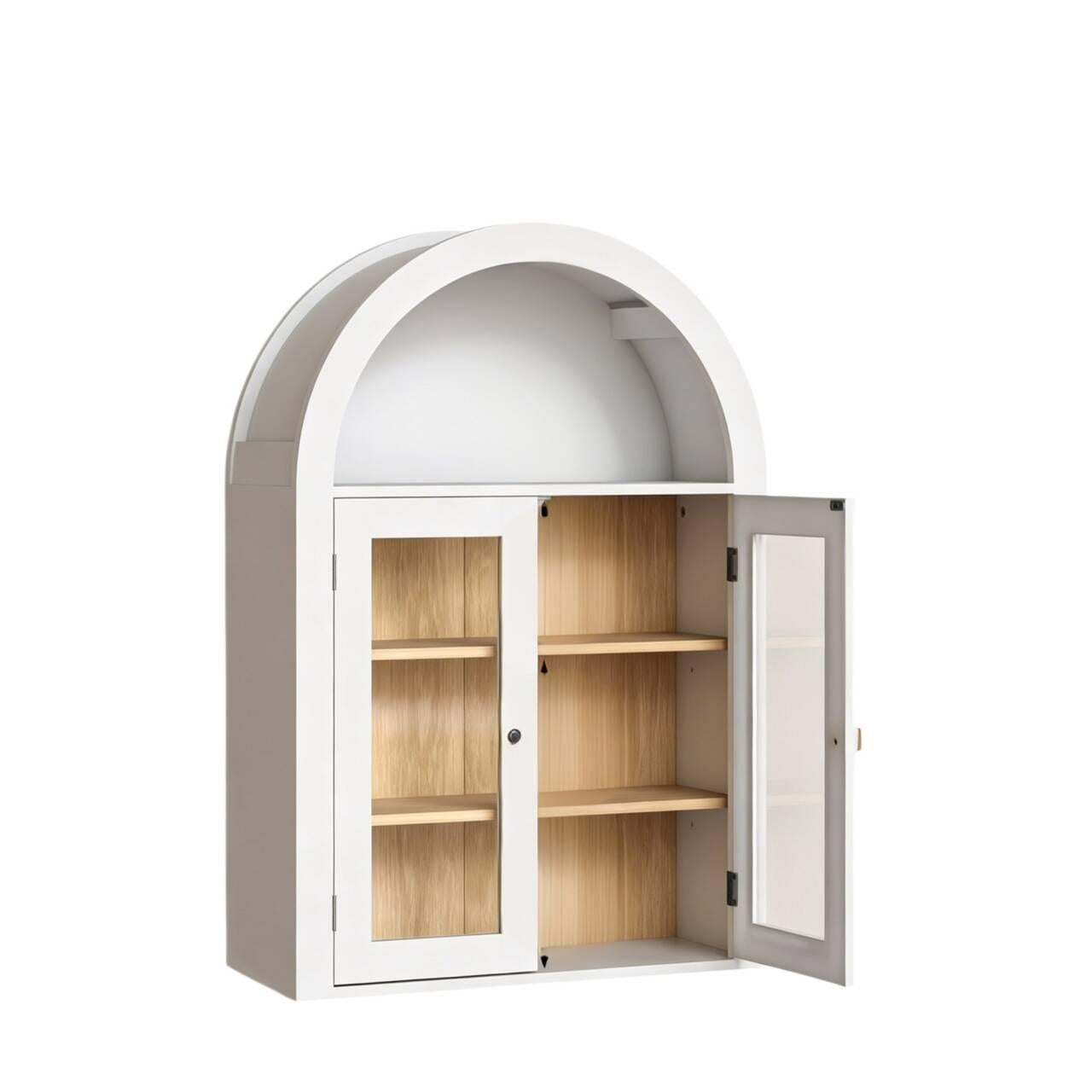 32" White Wood Wall Mounted Glass Panel Inlay Four Door Bathroom Cabinet