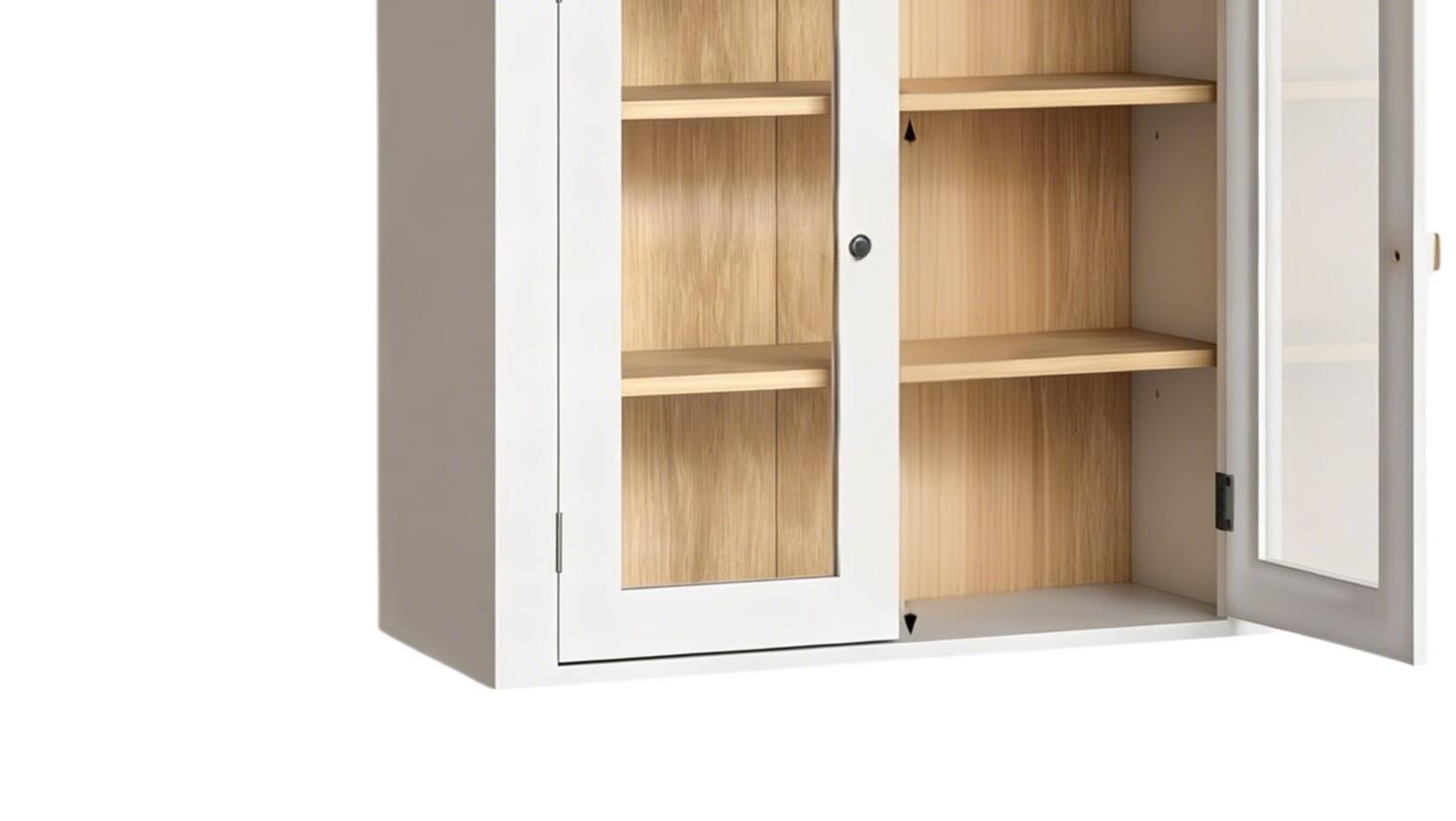 32" White Wood Wall Mounted Glass Panel Inlay Four Door Bathroom Cabinet