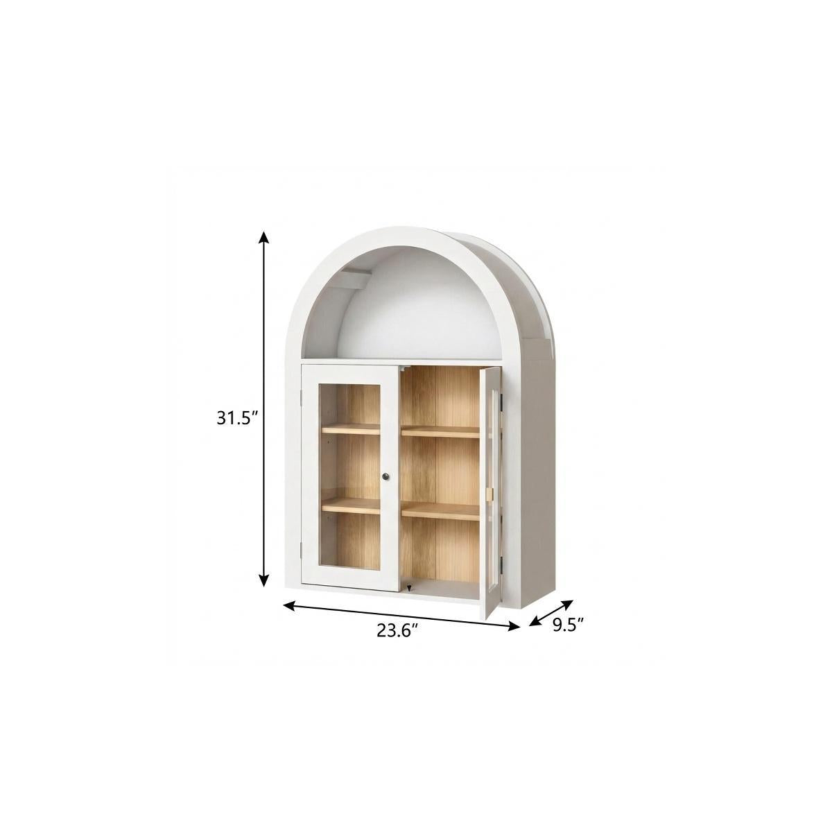 32" White Wood Wall Mounted Glass Panel Inlay Four Door Bathroom Cabinet