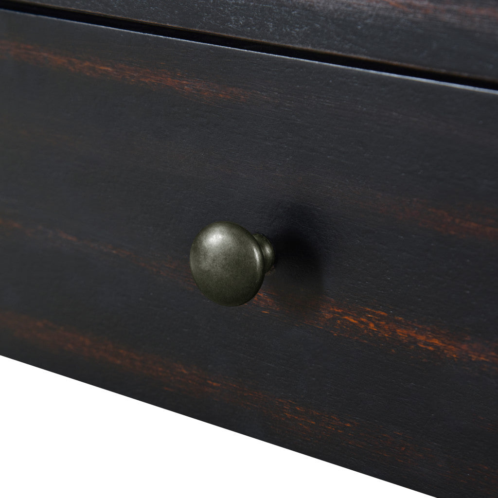 55" Black Wood Distressed Double Pedestal Console Table With Two Drawers