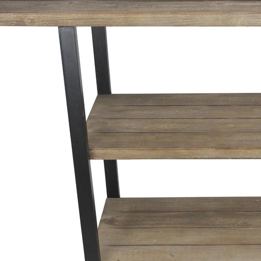 47" Brown and Black Wood and Metal Distressed Console Table With Two Shelves