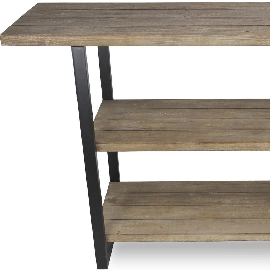 47" Brown and Black Wood and Metal Distressed Console Table With Two Shelves