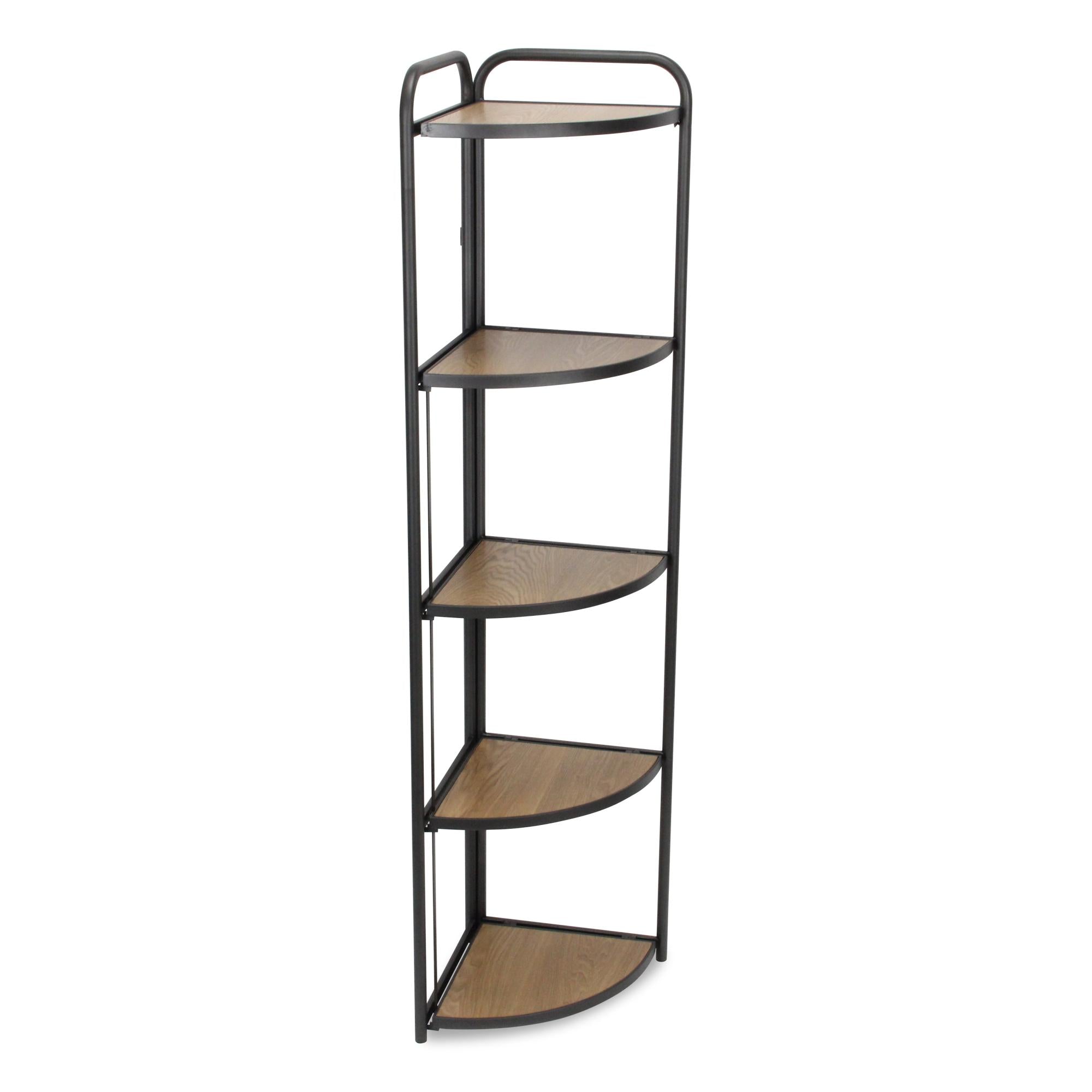 62" Black And Brown Metal and Wood Five Tier Corner Bookcase
