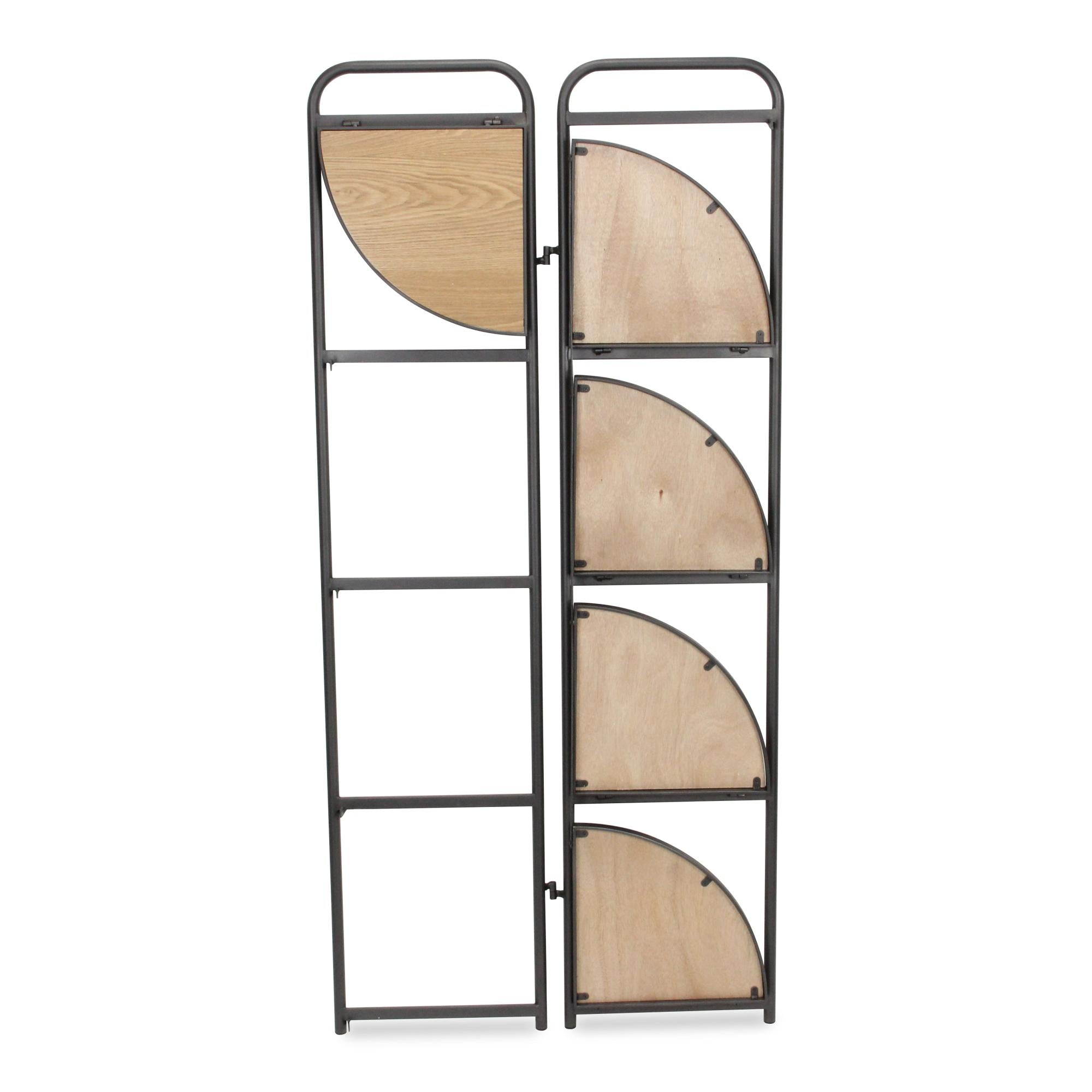 62" Black And Brown Metal and Wood Five Tier Corner Bookcase