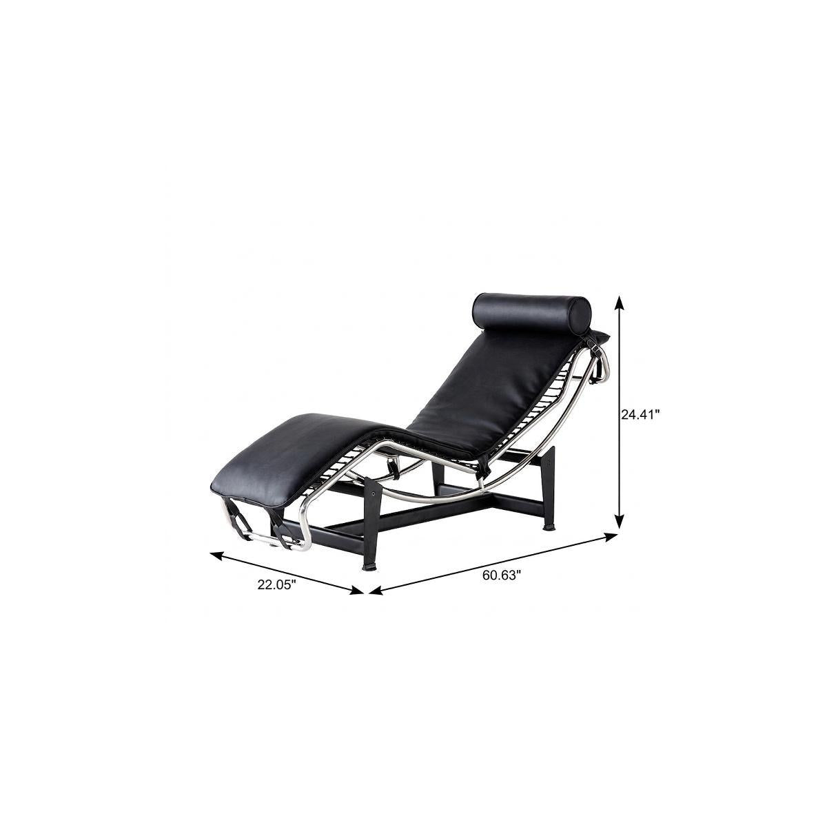 61" Black And Silver Leather and Metal Adjustable Lounge Chair With Pillow