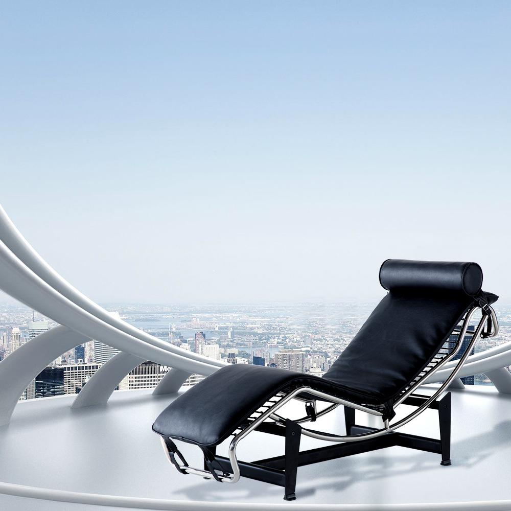 61" Black And Silver Leather and Metal Adjustable Lounge Chair With Pillow