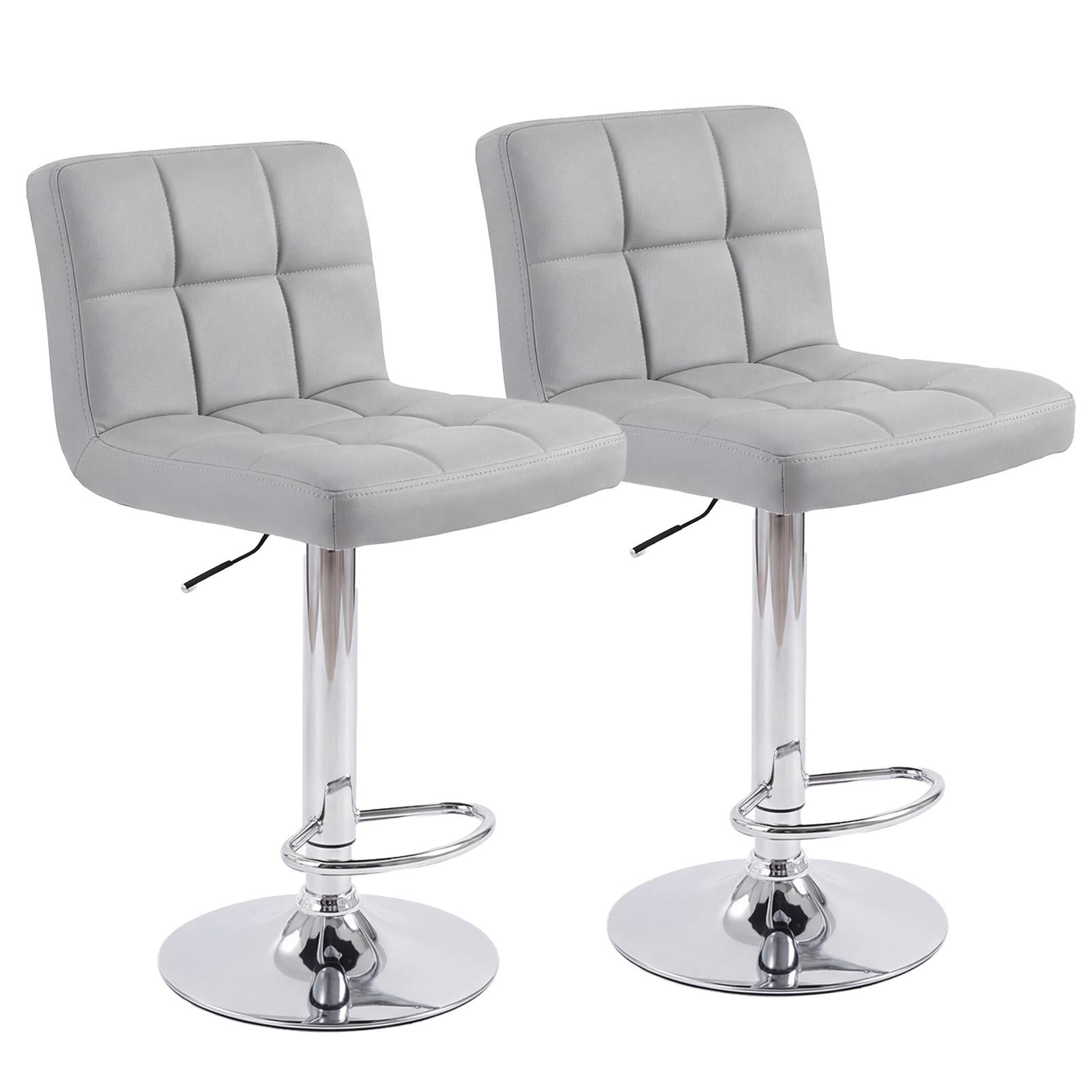 Set of Two Gray and Silver Faux Leather and Steel Adjustable Height Swivel Bar Chairs