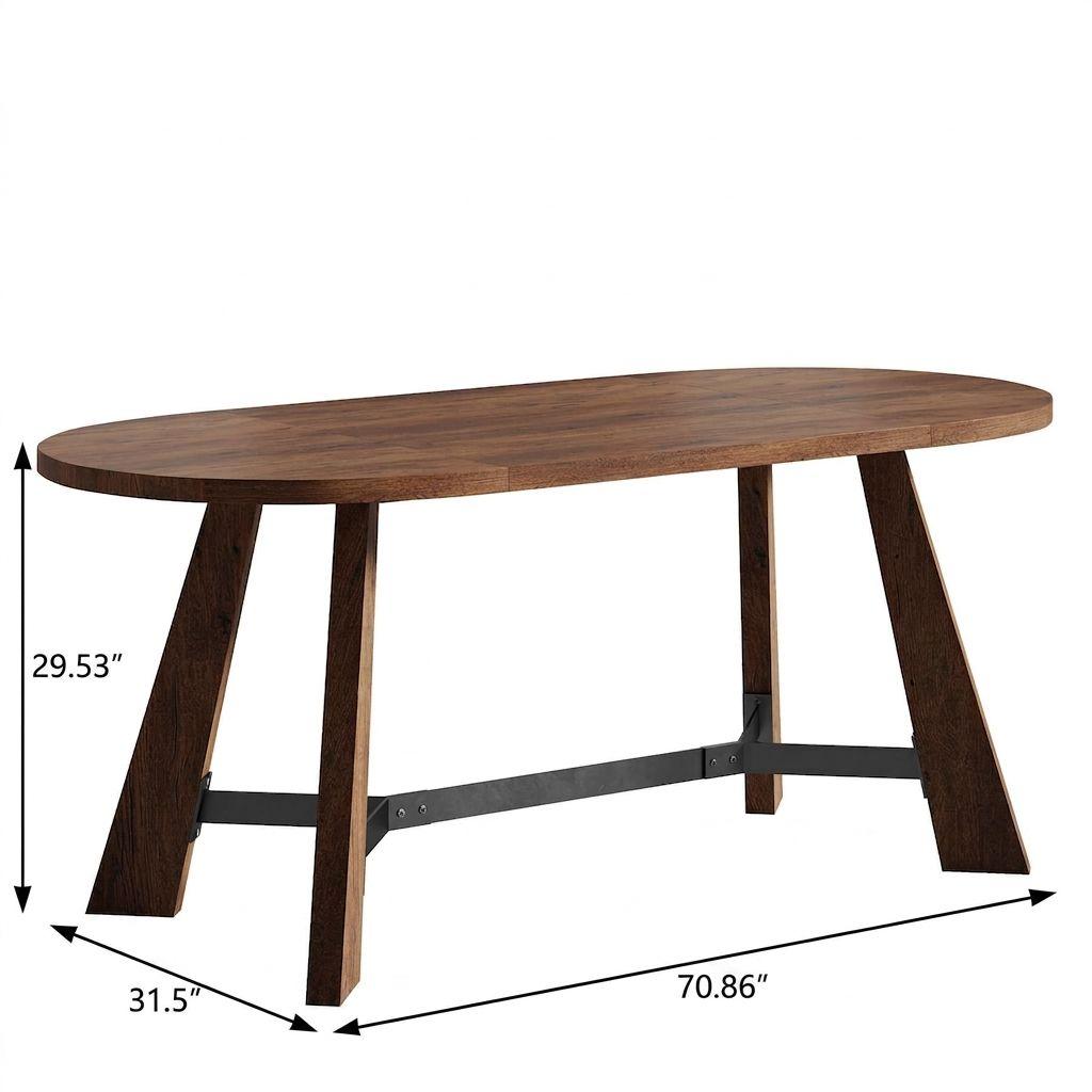 71" Brown Wood and Reclaimed Wood Oval Dining Table