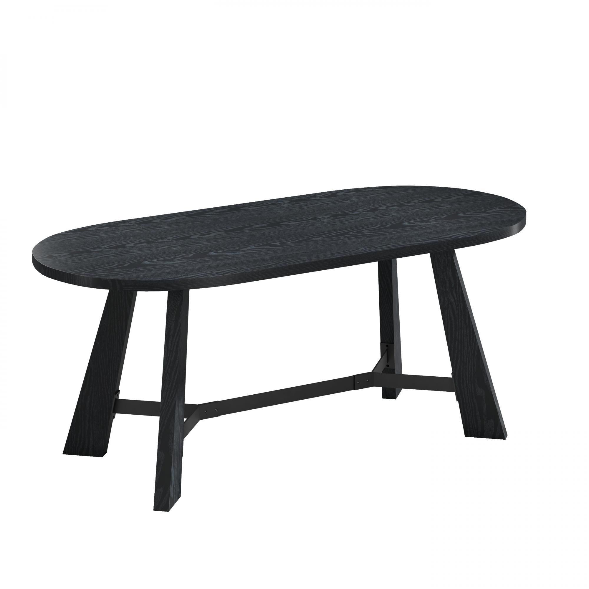 71" Black Reclaimed Wood Trestle Base Oval Dining Table