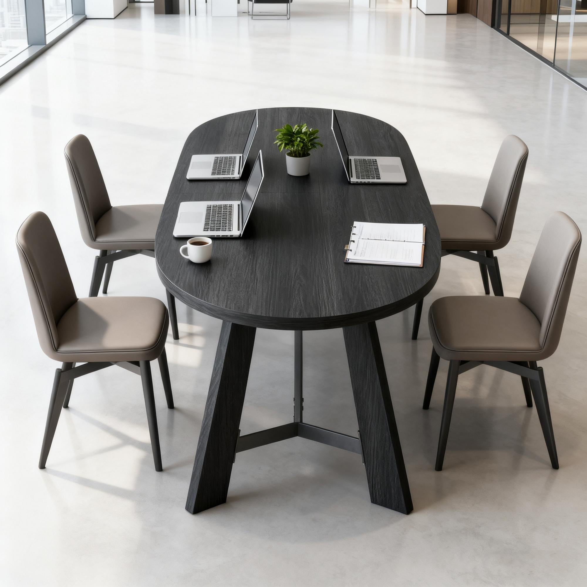 71" Black Reclaimed Wood Trestle Base Oval Dining Table