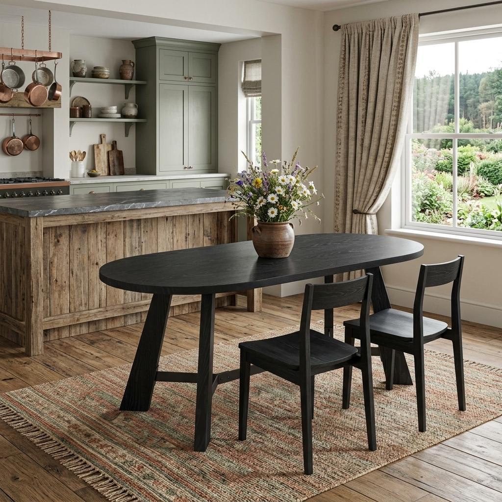 71" Black Reclaimed Wood Trestle Base Oval Dining Table