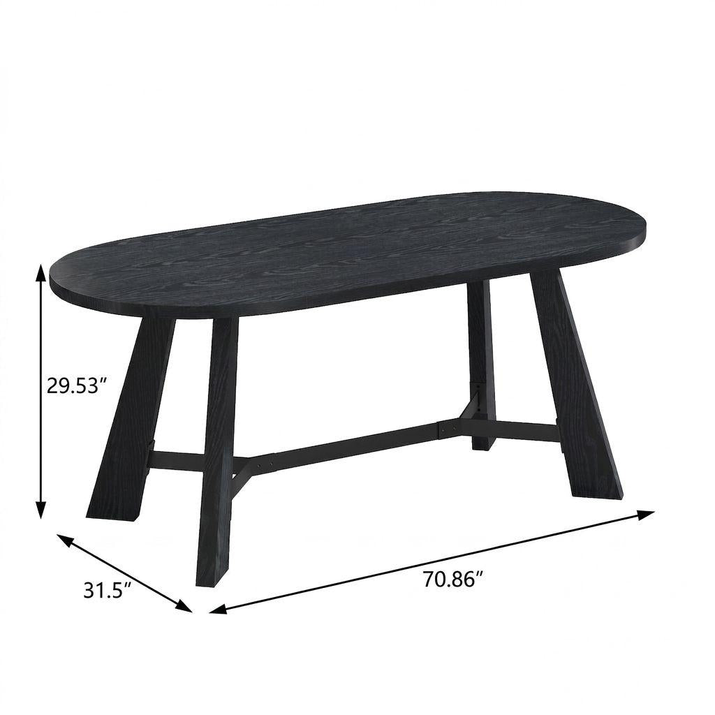 71" Black Reclaimed Wood Trestle Base Oval Dining Table