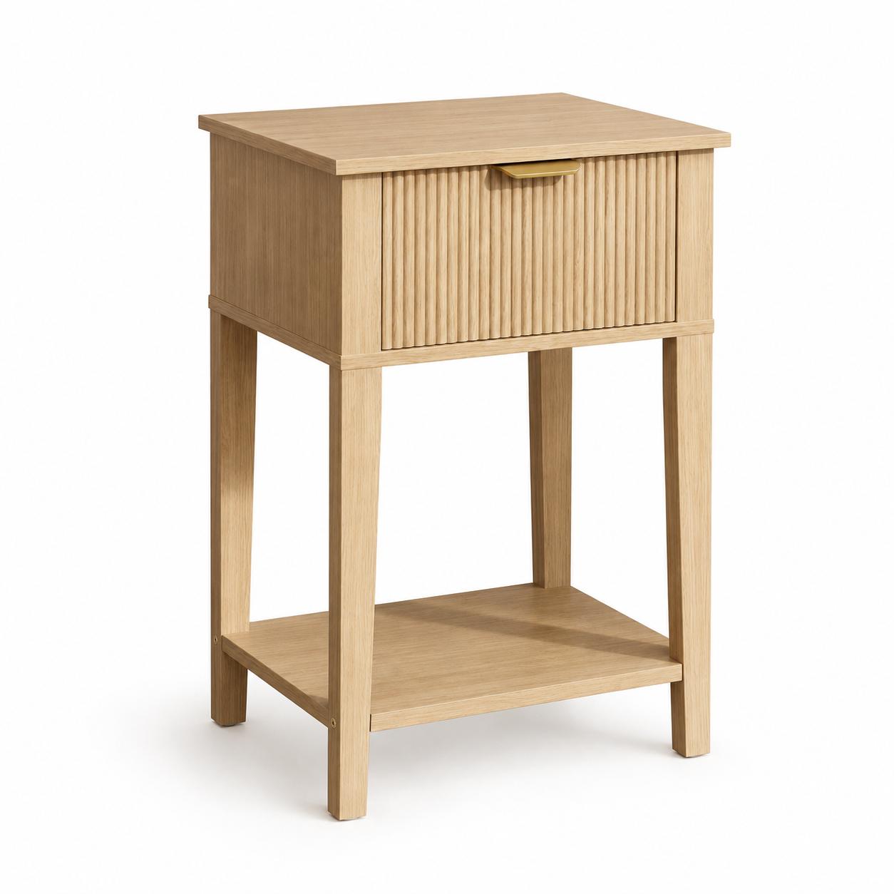23" Oak Wood Ribbed Texture One Drawer Nightstand