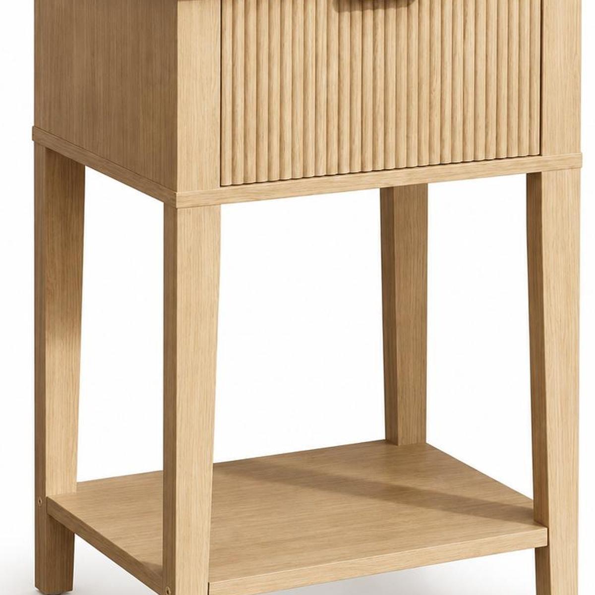 23" Oak Wood Ribbed Texture One Drawer Nightstand
